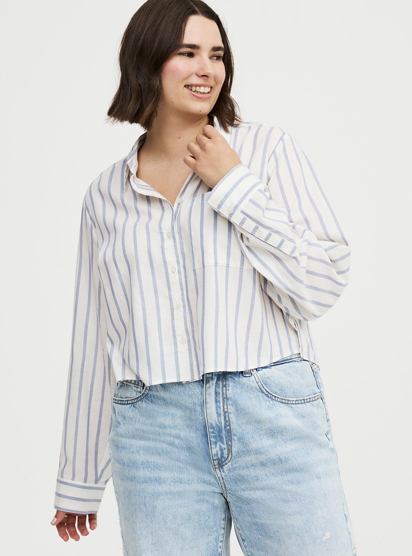Lizzie Crop Button-Up Shirt, SHIPLAP STRIPE TROPOSPHERE, alternate