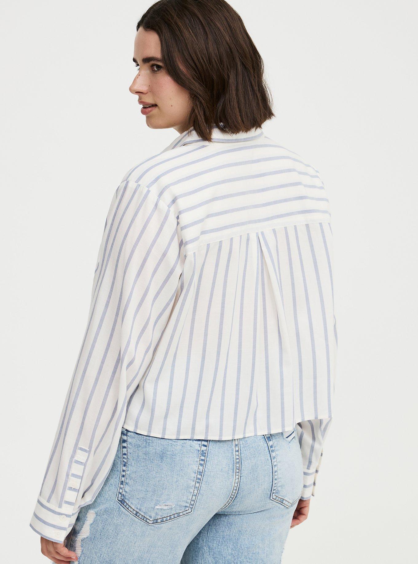 Lizzie Crop Button-Up Shirt, SHIPLAP STRIPE TROPOSPHERE, alternate