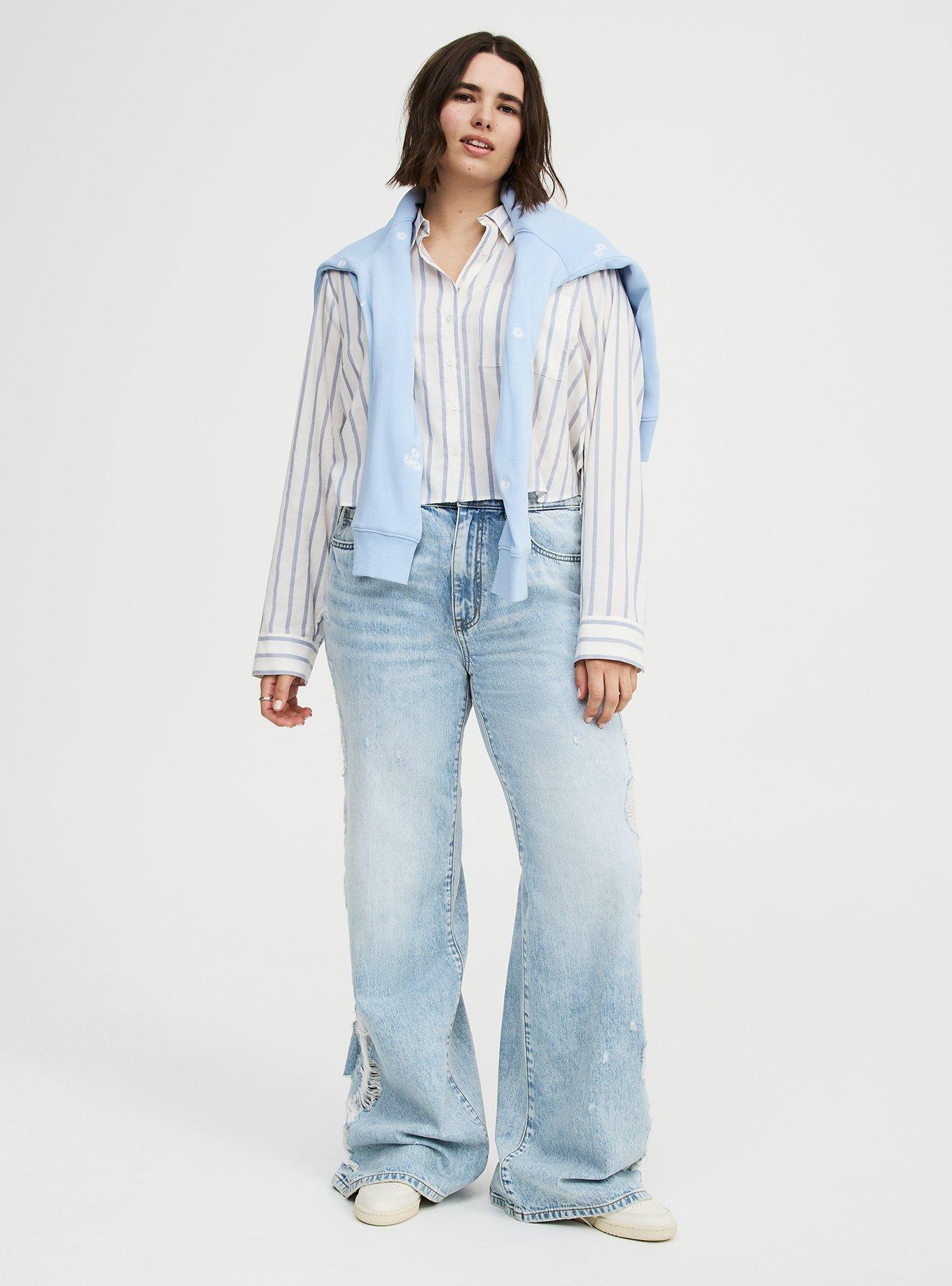 Lizzie Crop Button-Up Shirt, SHIPLAP STRIPE TROPOSPHERE, alternate