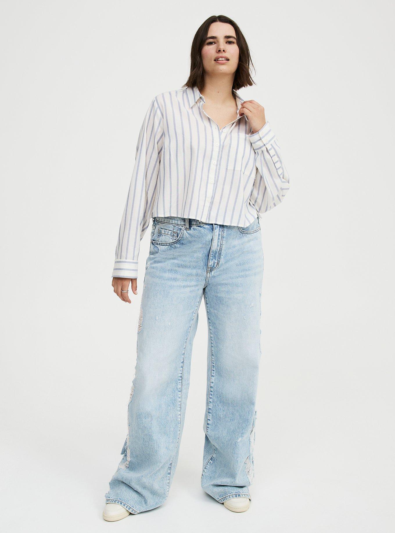 Lizzie Crop Button-Up Shirt, SHIPLAP STRIPE TROPOSPHERE, alternate