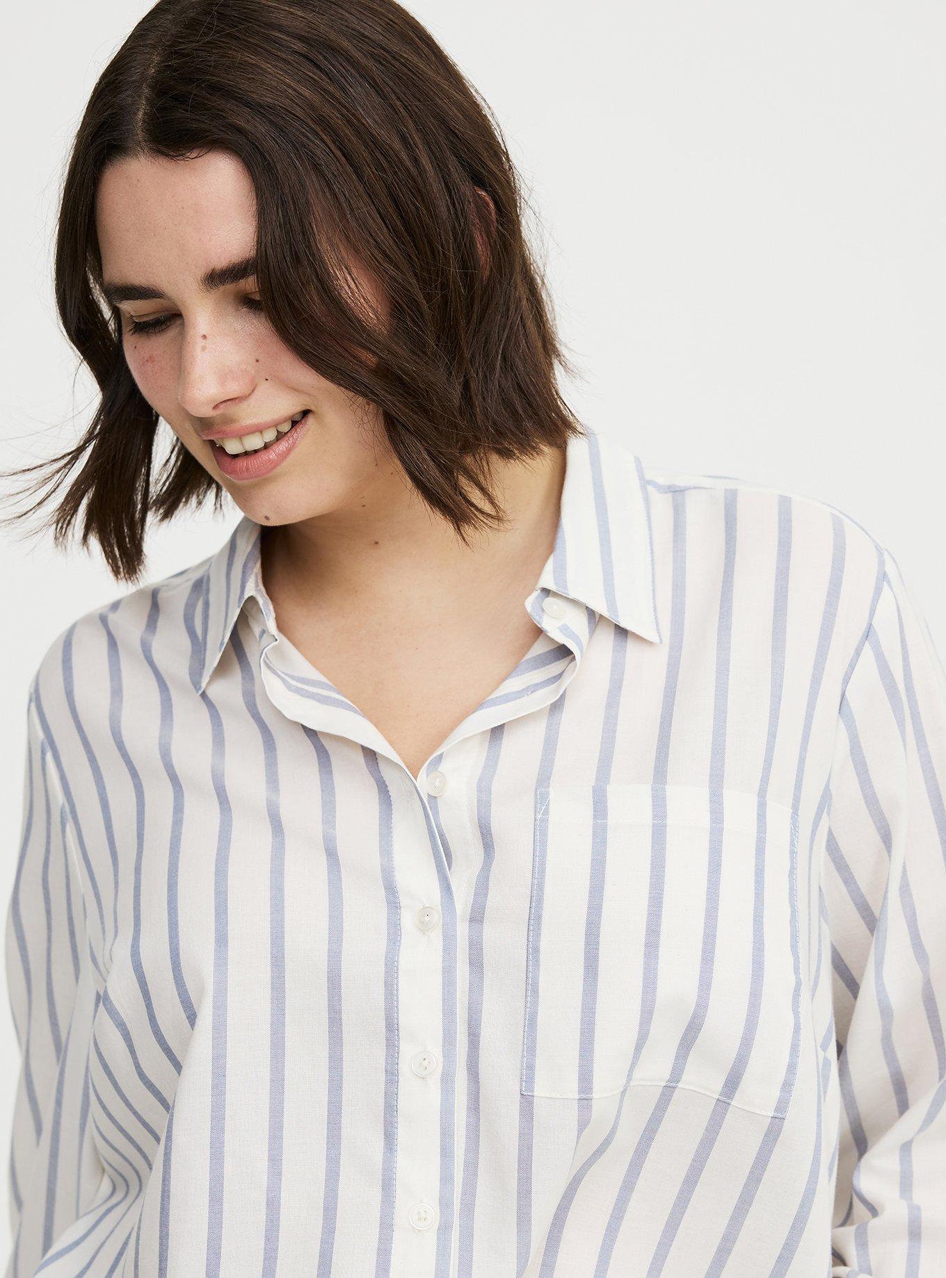 Lizzie Crop Button-Up Shirt, SHIPLAP STRIPE TROPOSPHERE, alternate