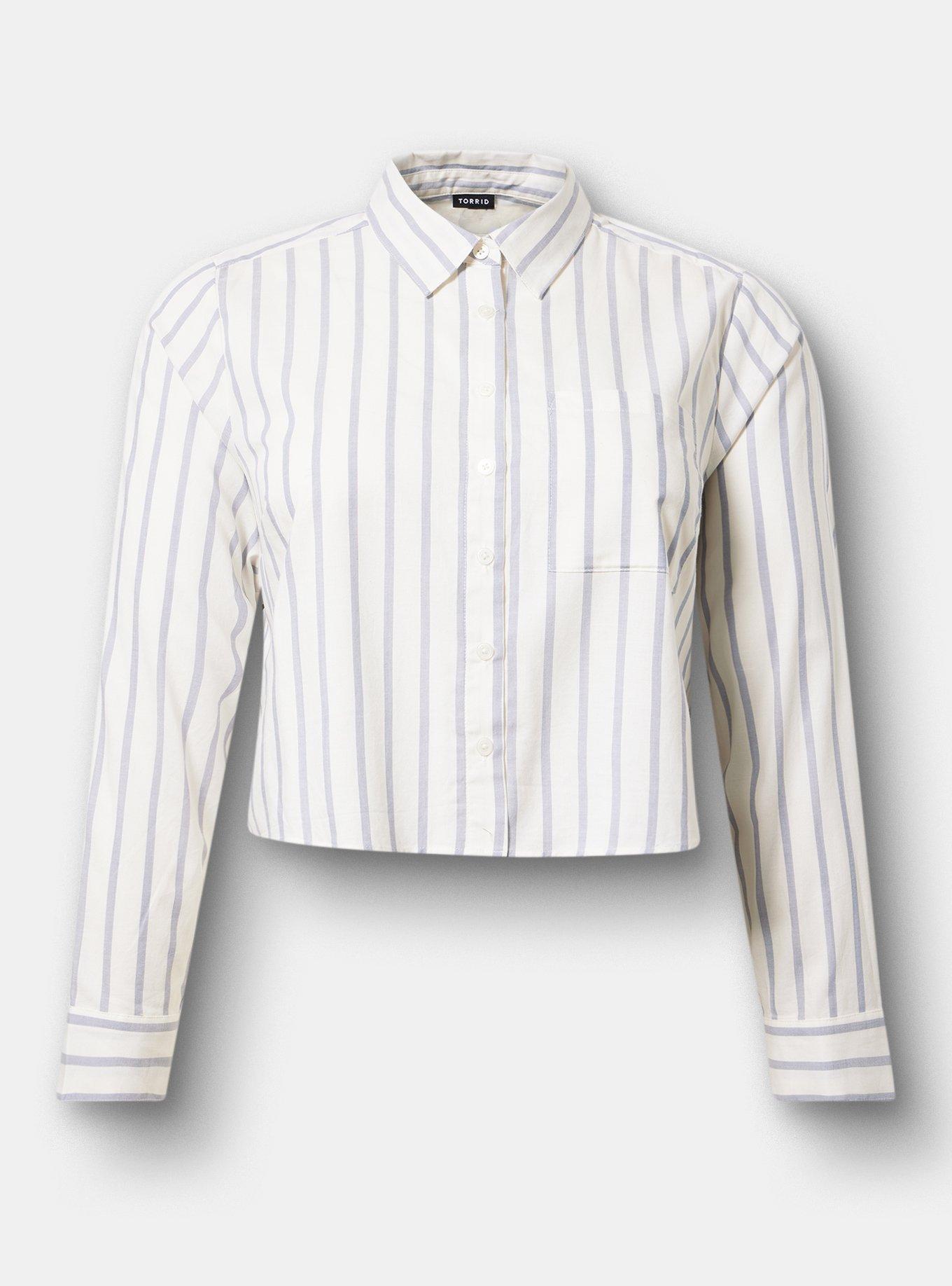 Lizzie Crop Button-Up Shirt, SHIPLAP STRIPE TROPOSPHERE, hi-res