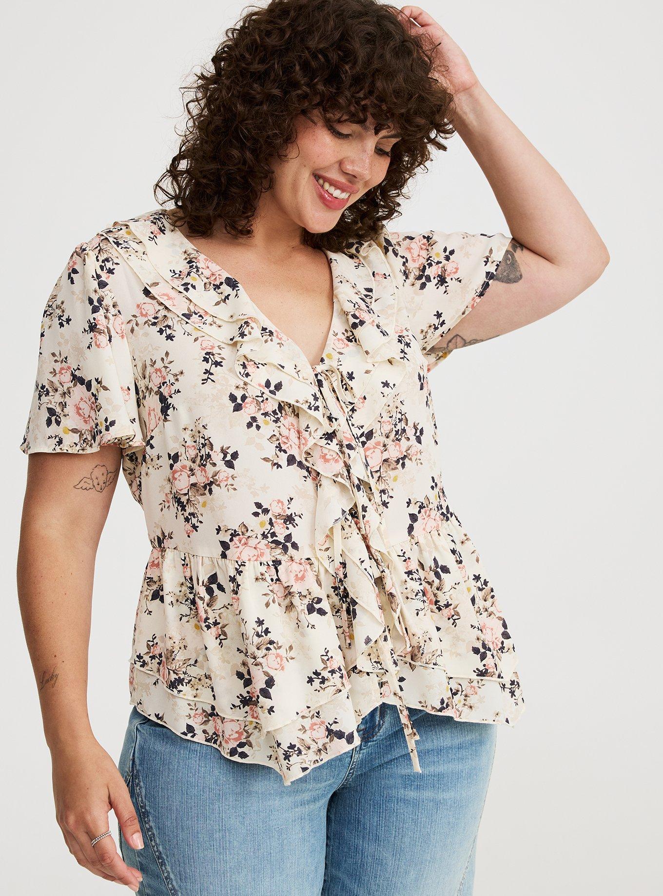 V-Neck Double Ruffle Top
