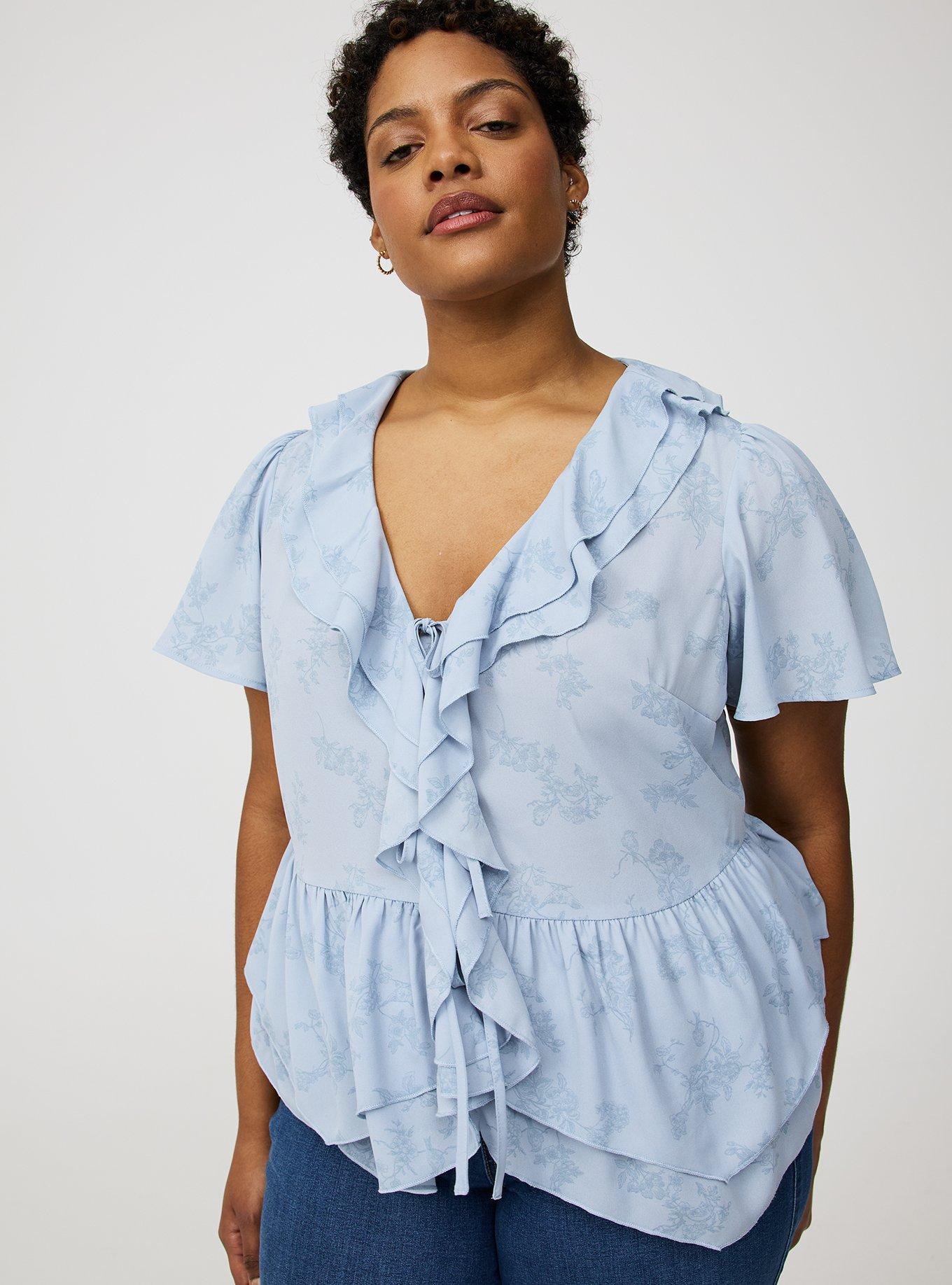 V-Neck Double Ruffle Top