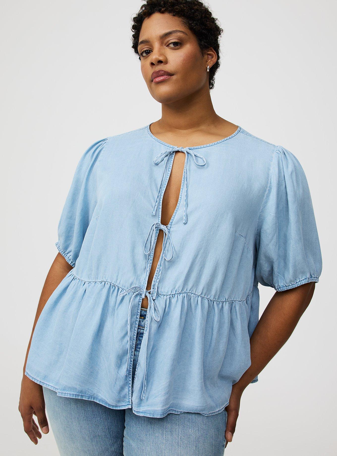 Tie-Front Puff Sleeve Blouse