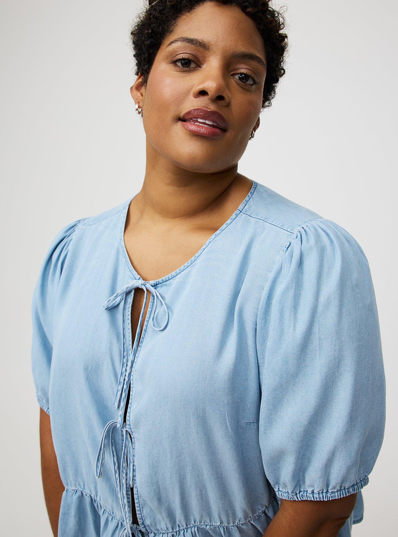 Tie-Front Puff Sleeve Blouse