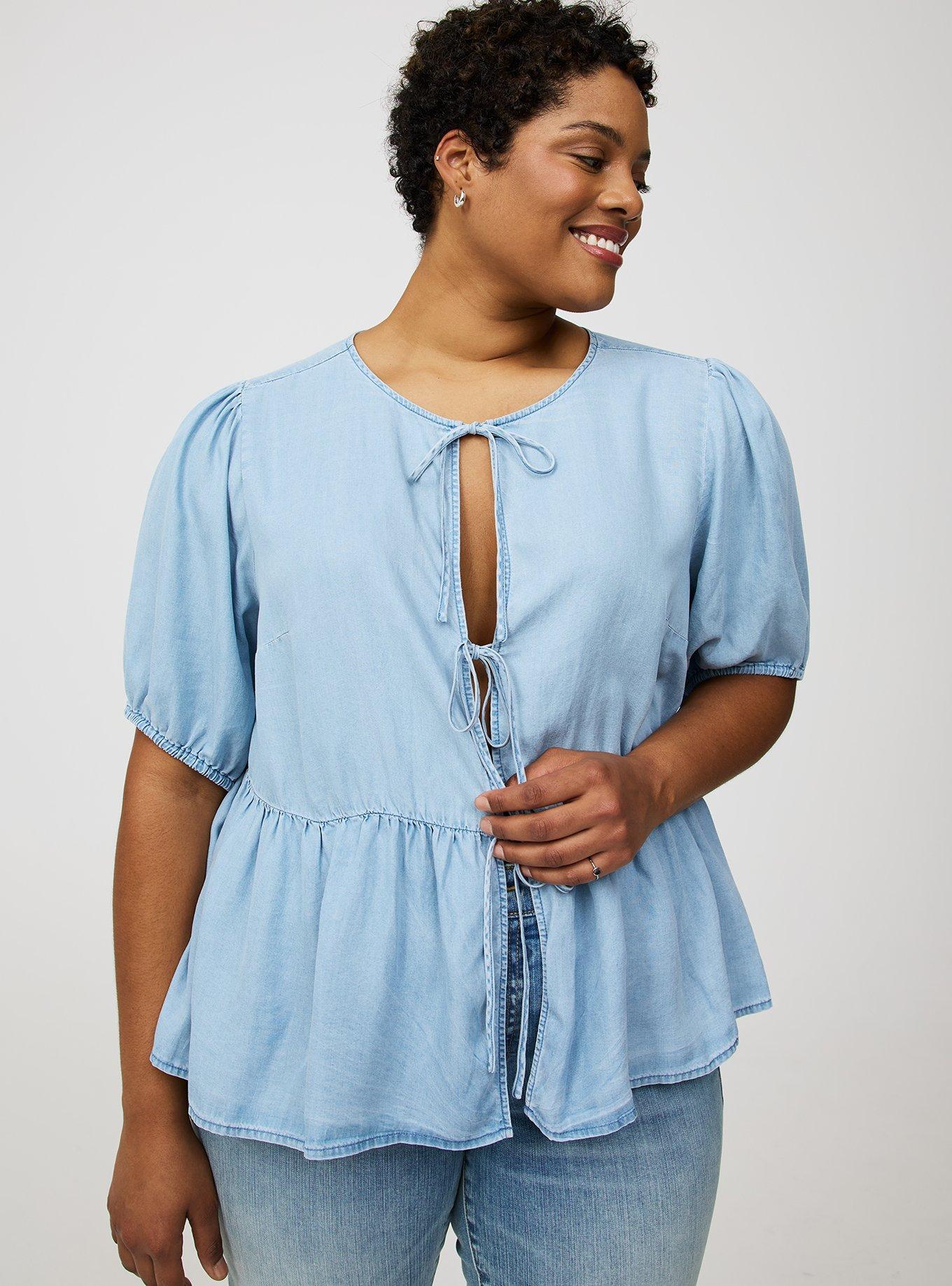 Tie-Front Puff Sleeve Blouse