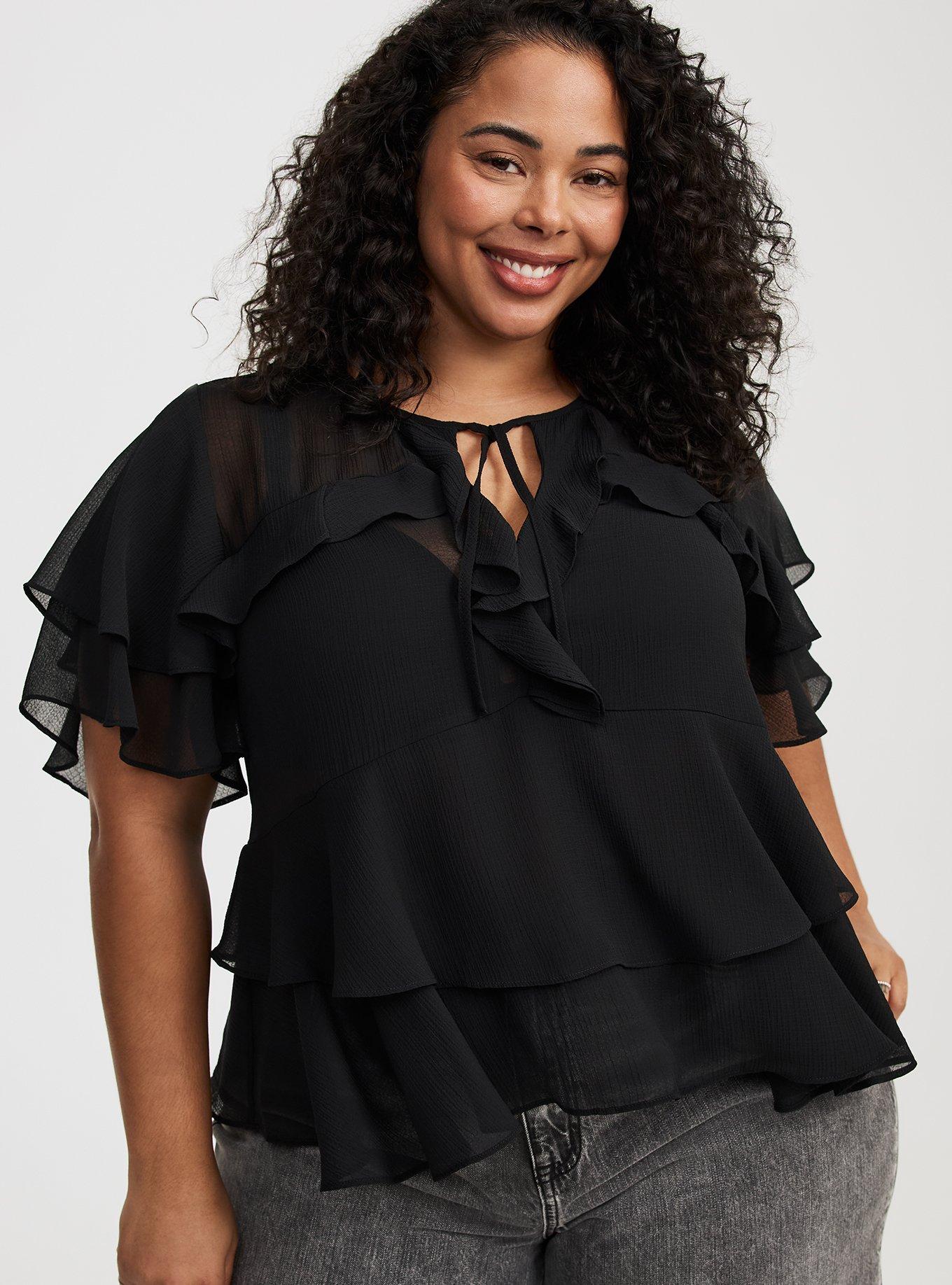 Tie Front Tiered Ruffle Blouse