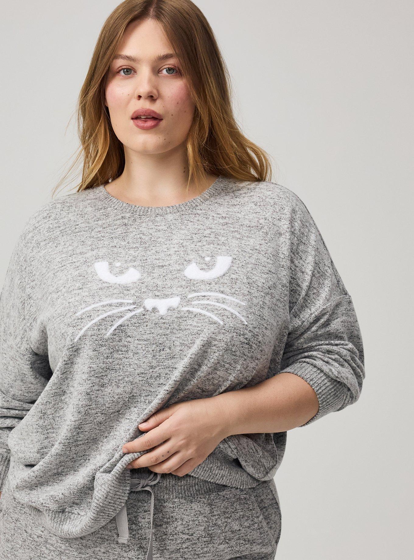 Super Soft Plush Oversized Lounge Sweatshirt, KITTY EYES GREY, alternate