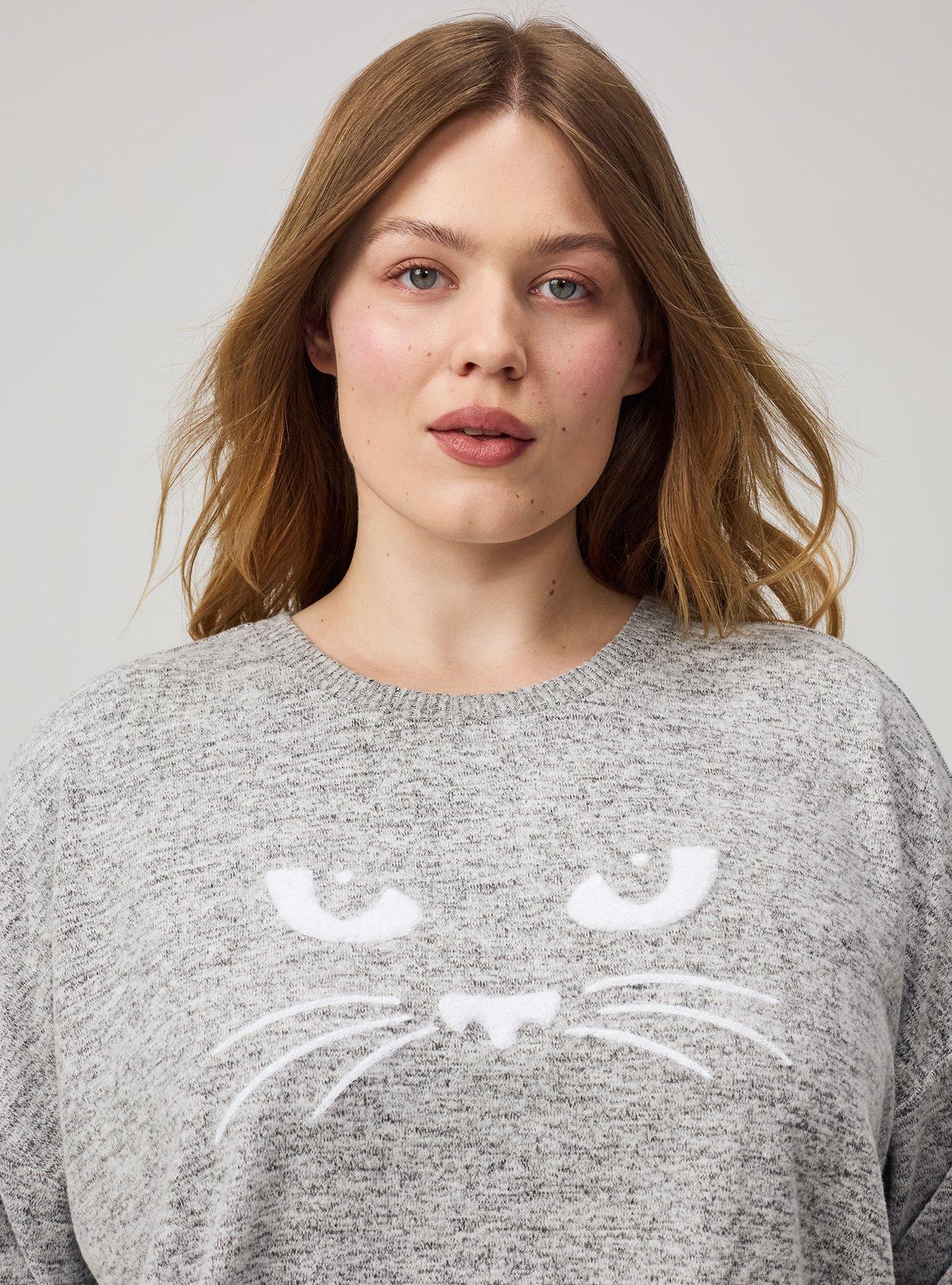 Super Soft Plush Oversized Lounge Sweatshirt, KITTY EYES GREY, alternate