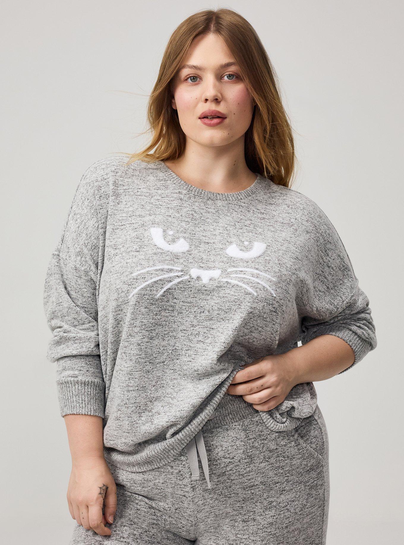 Super Soft Plush Oversized Lounge Sweatshirt, KITTY EYES GREY, hi-res