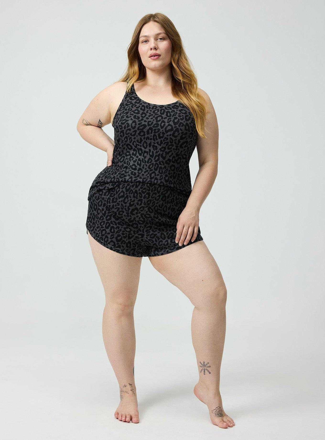 Waffle Dolphin Hem Sleep Short, LILS LEOPARD GRAY, hi-res