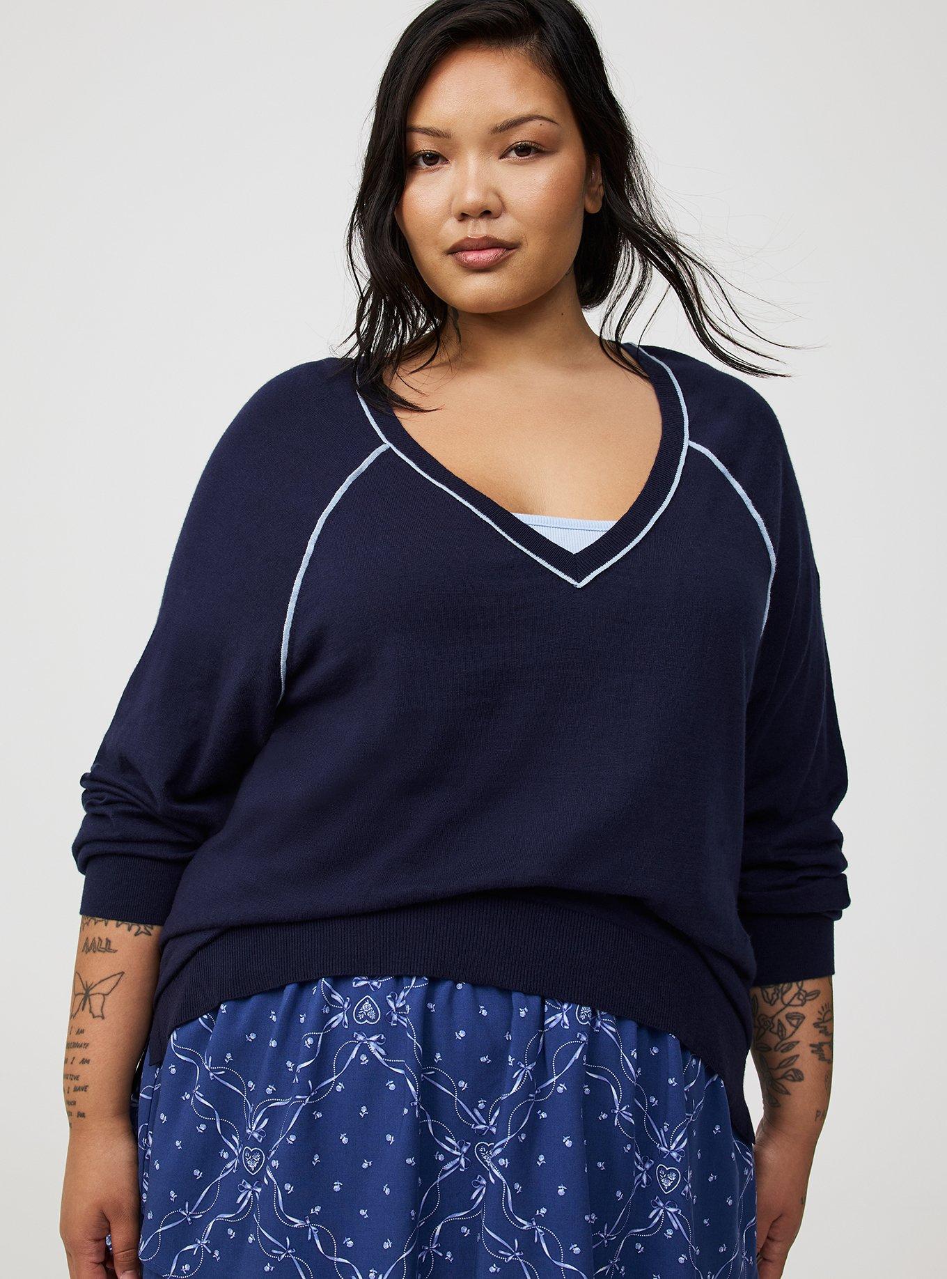 V-Neck Long Sleeve Raglan Sweater