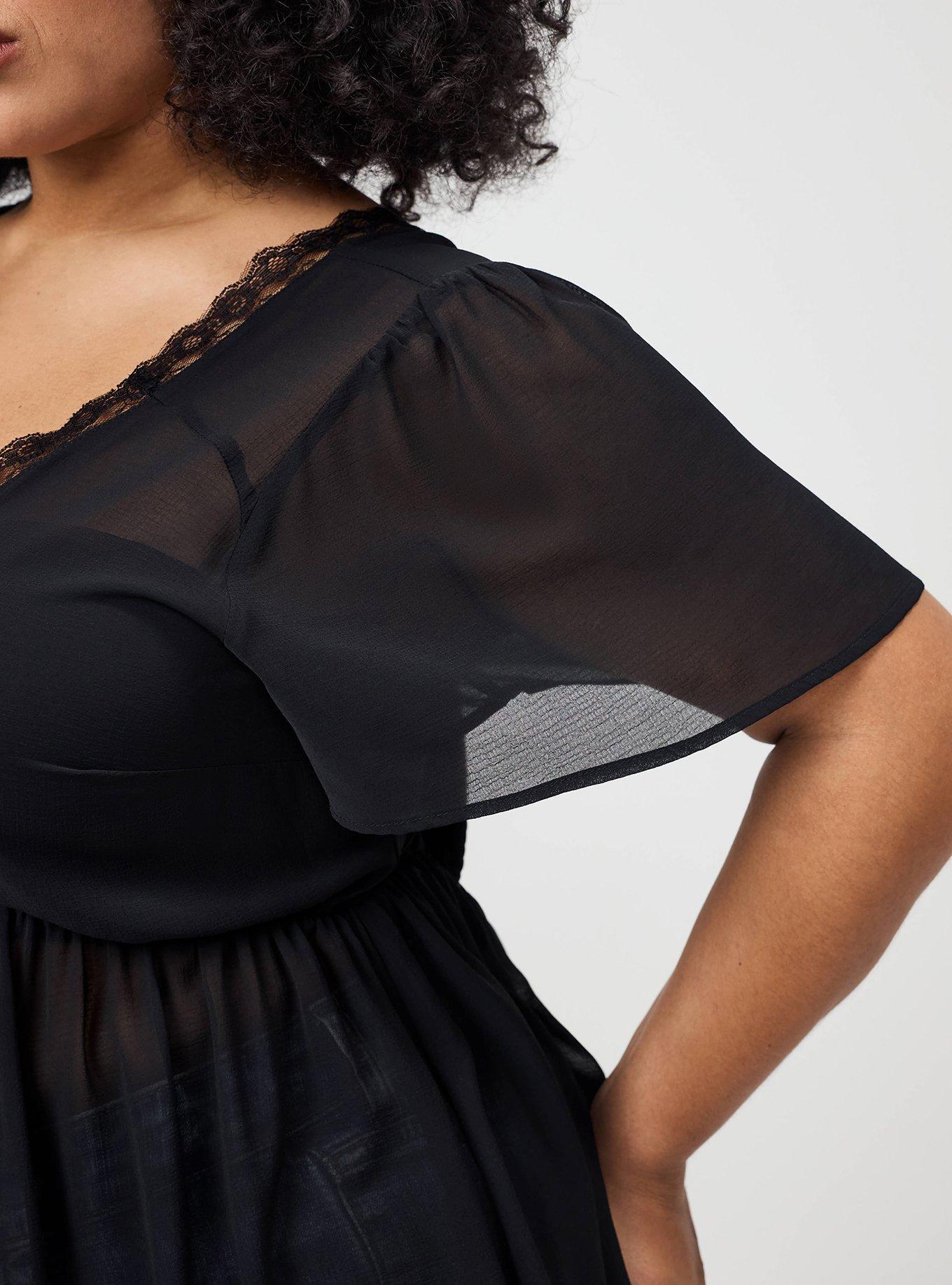 Plus Size Tie Back V-Neck Blouse, DEEP BLACK, alternate