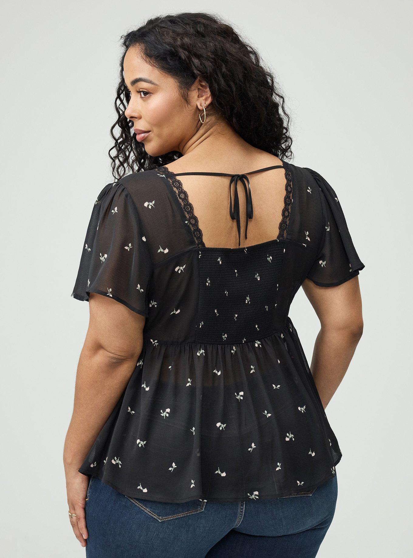 Tie Back V-Neck Blouse, ROSEY STEM DITSY FLORAL BLACK, alternate