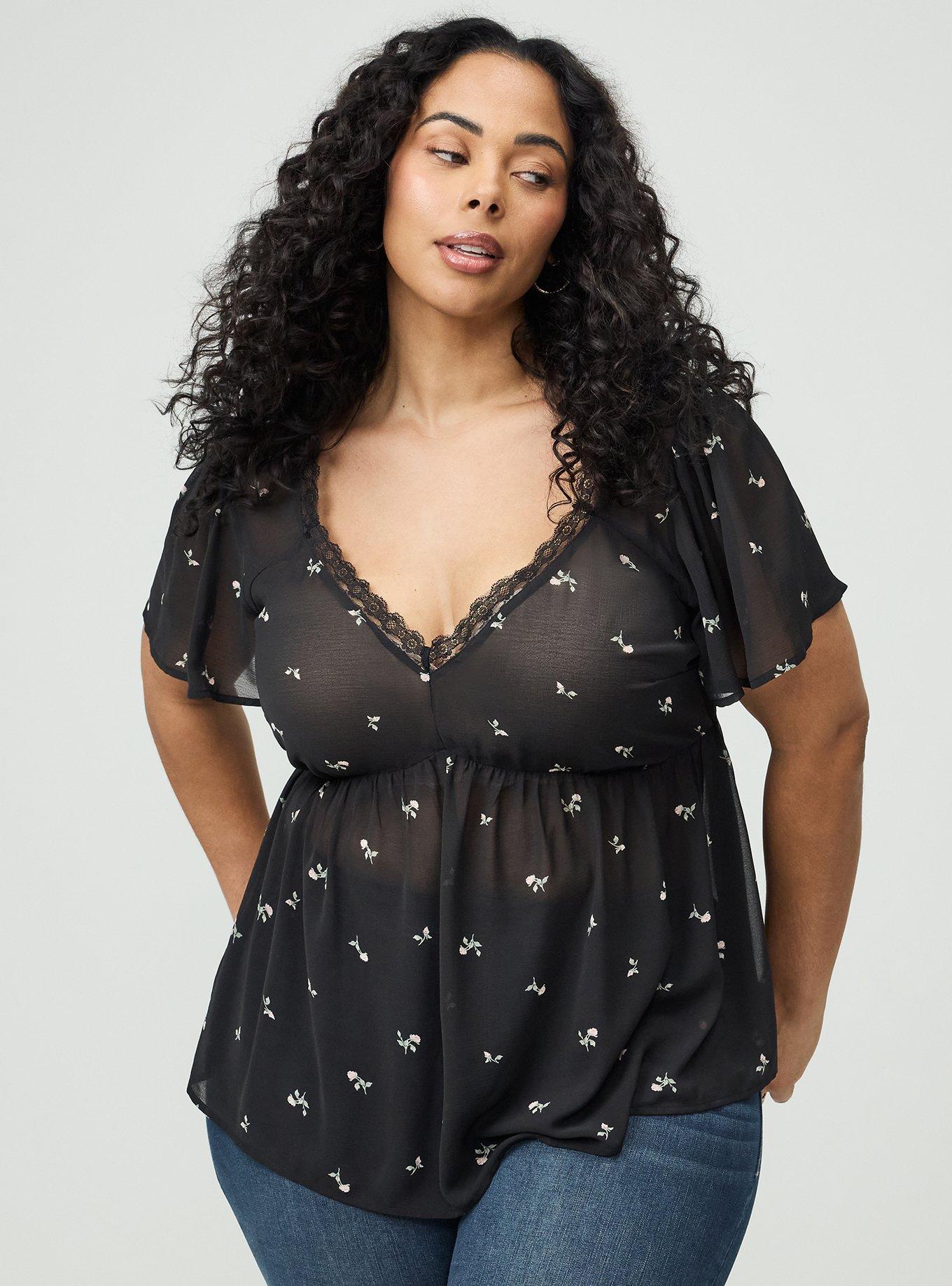 トップス pois blouse tee Plus Size - Tie Back V-Neck Blouse - Torrid
