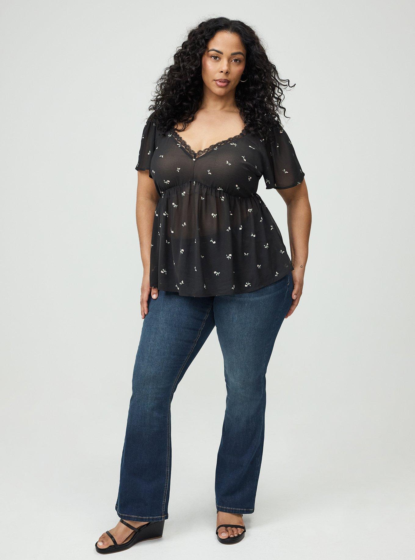 Tie Back V-Neck Blouse, ROSEY STEM DITSY FLORAL BLACK, hi-res