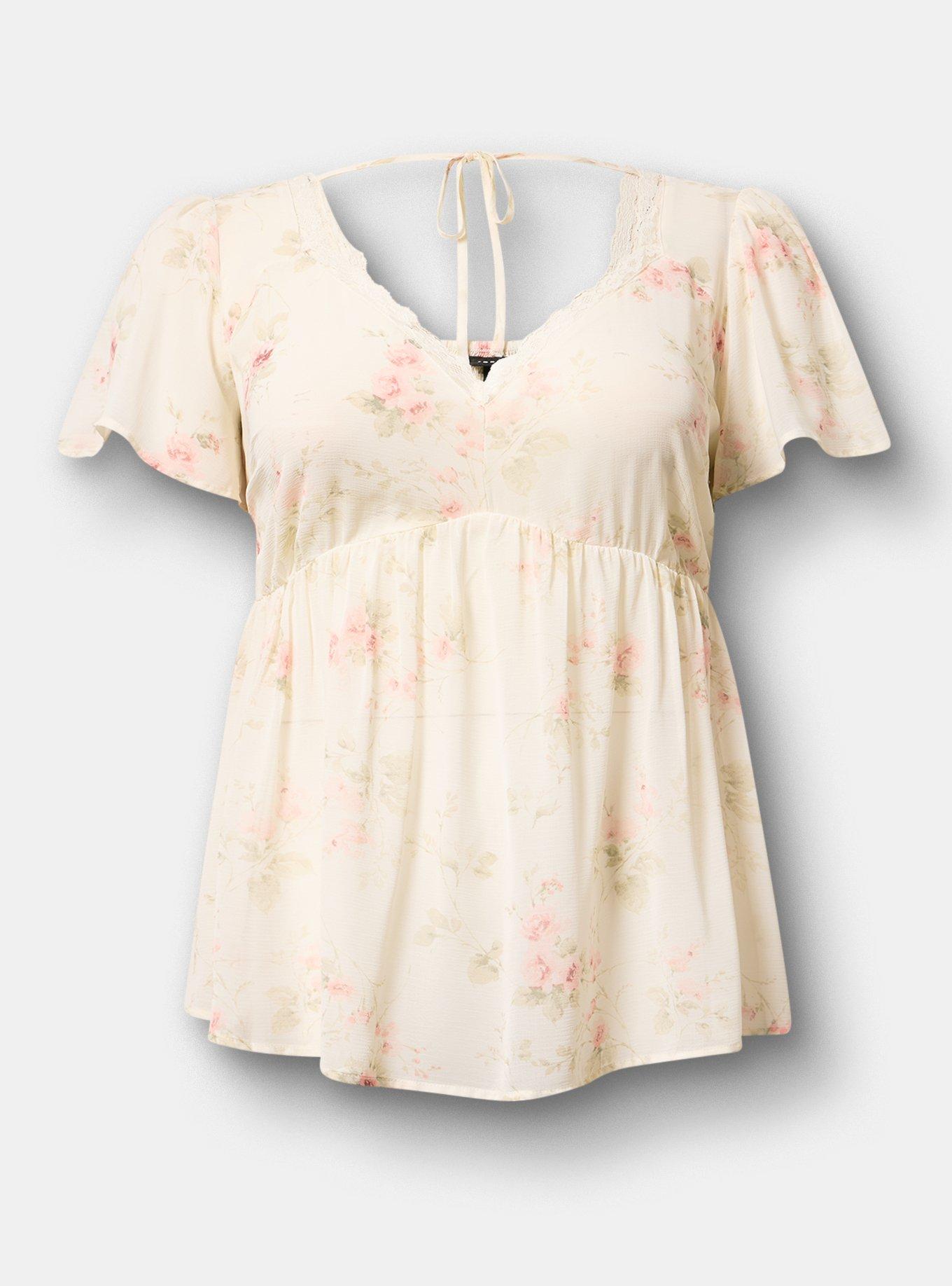 Tie Back V-Neck Blouse, GRACE FLORAL IVORY, hi-res