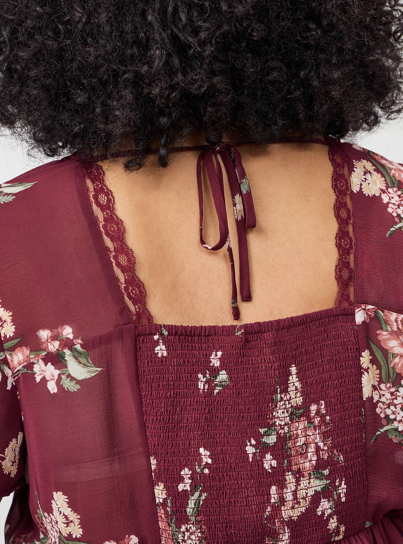 Plus Size Tie Back V-Neck Blouse, FALL BOUQUET FLORAL BURGUNDY, alternate