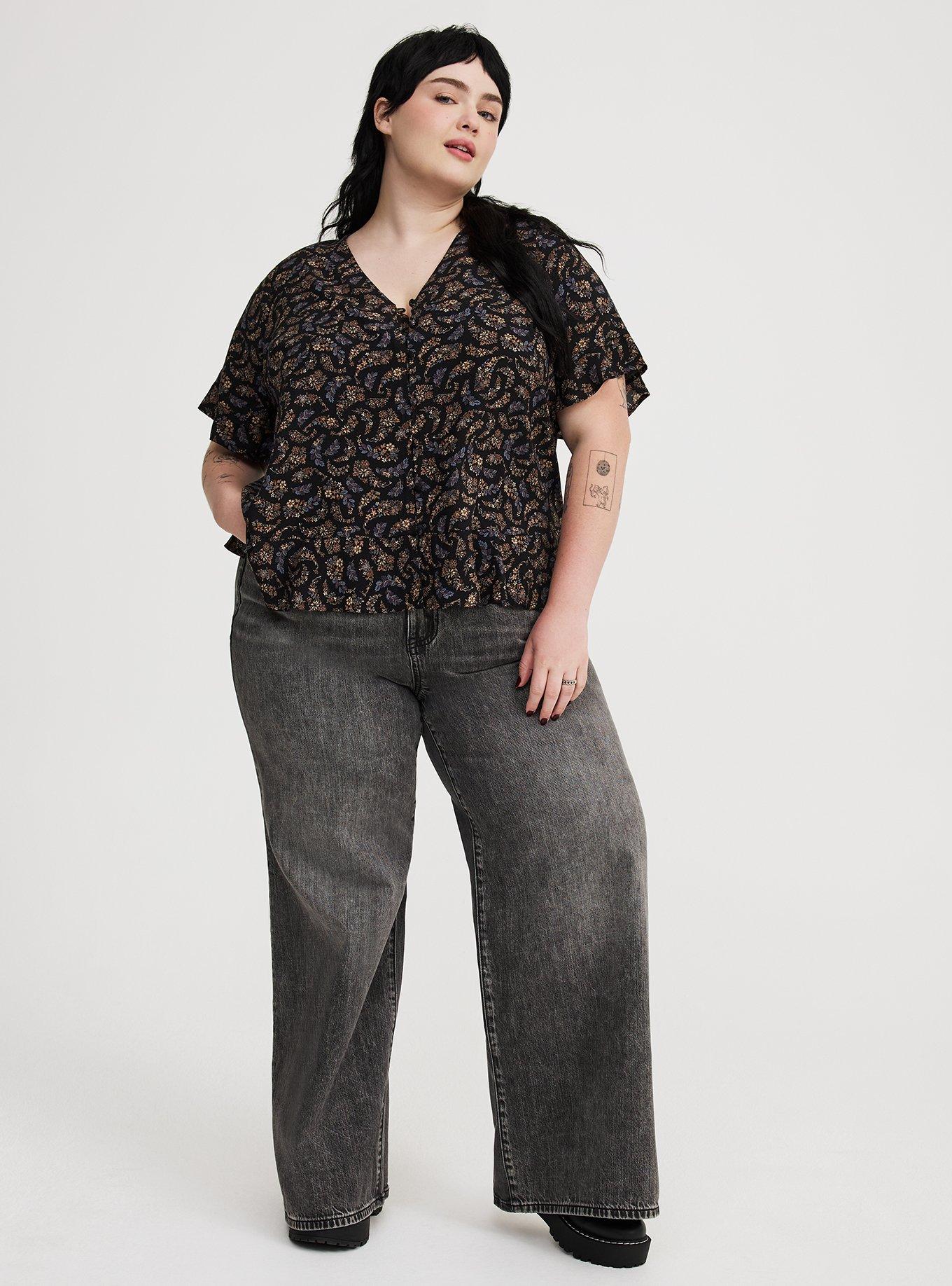 Challis V-Neck Ruffle Top