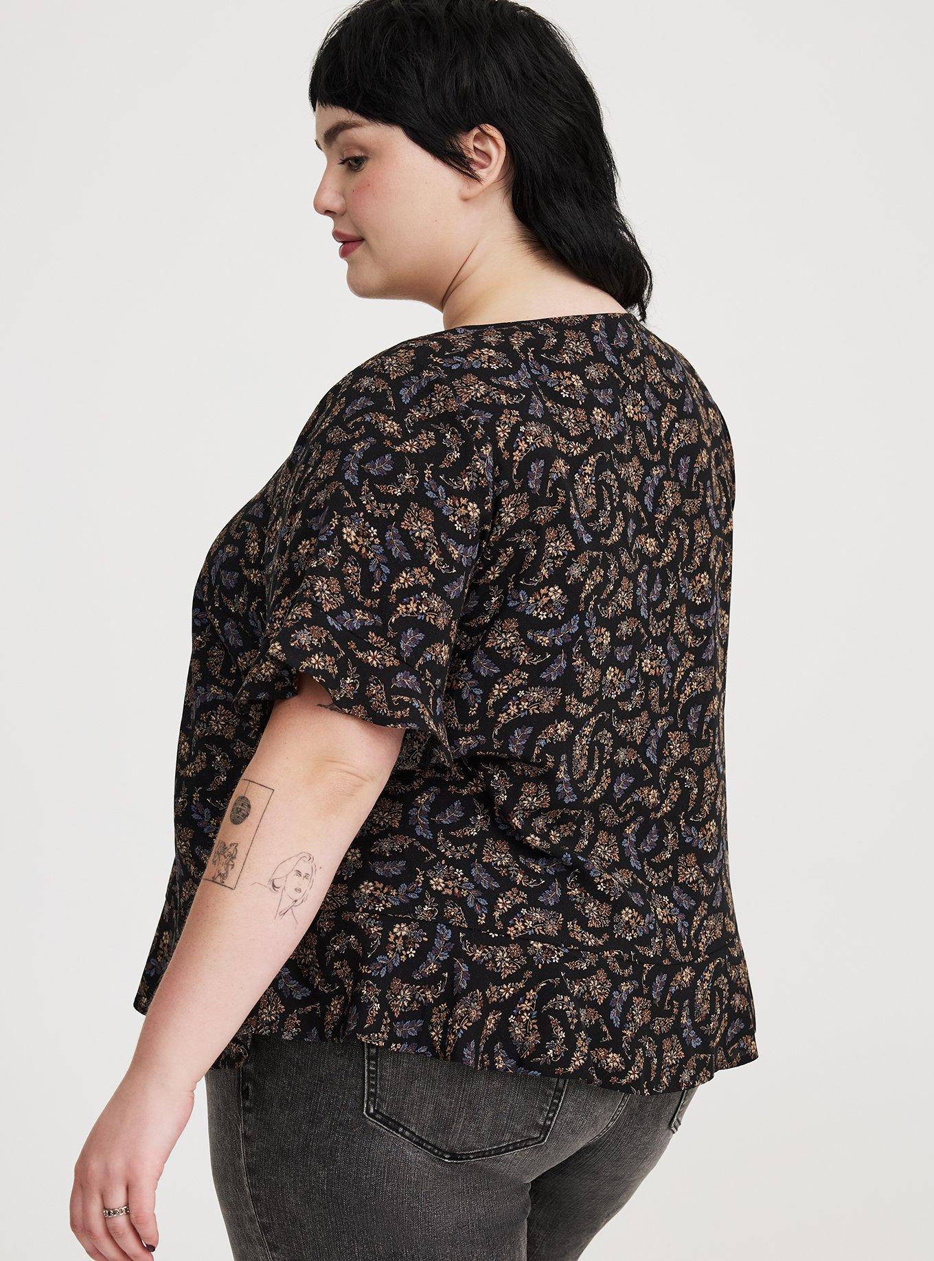 Challis V-Neck Ruffle Top
