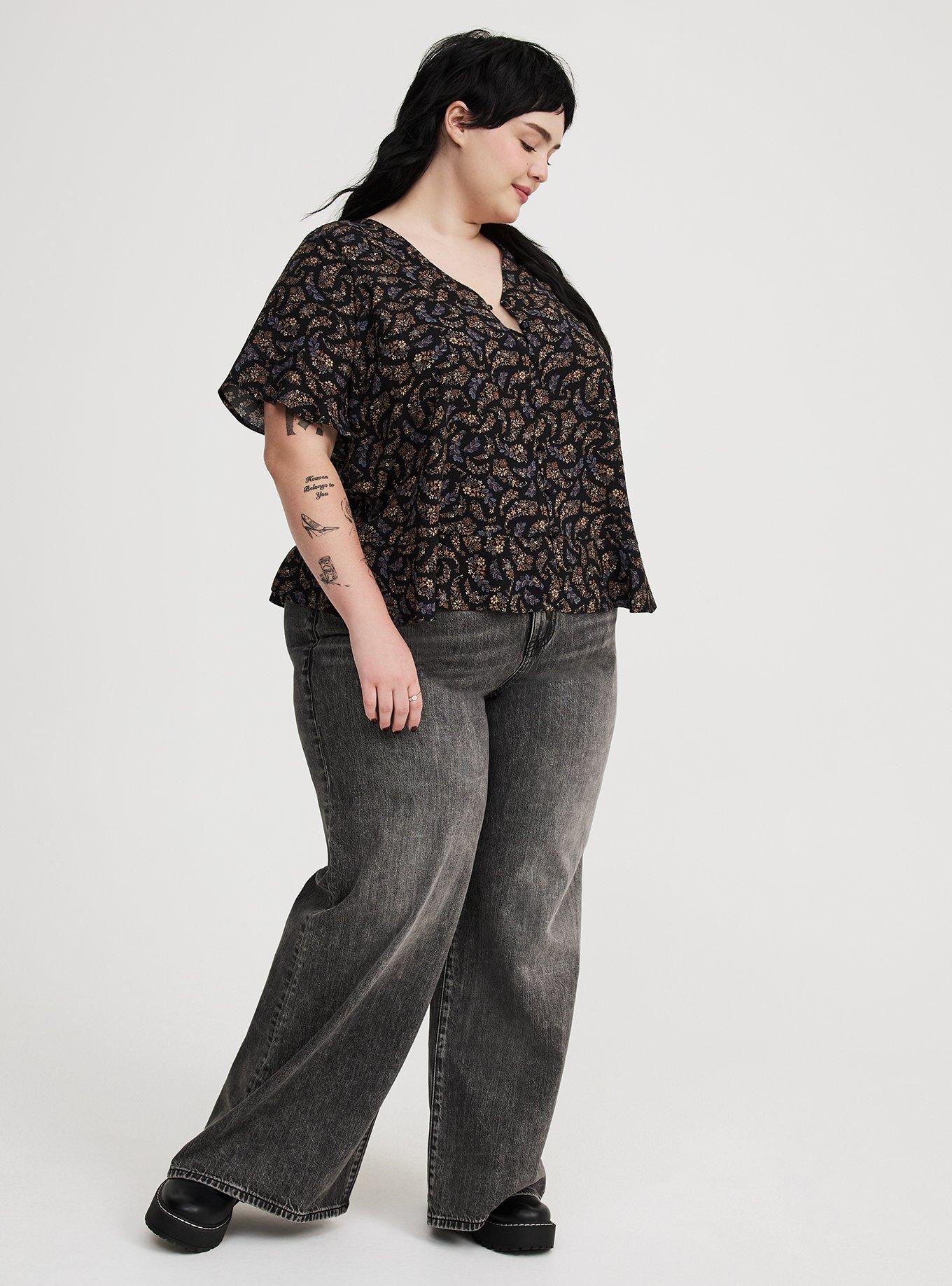 Challis V-Neck Ruffle Top