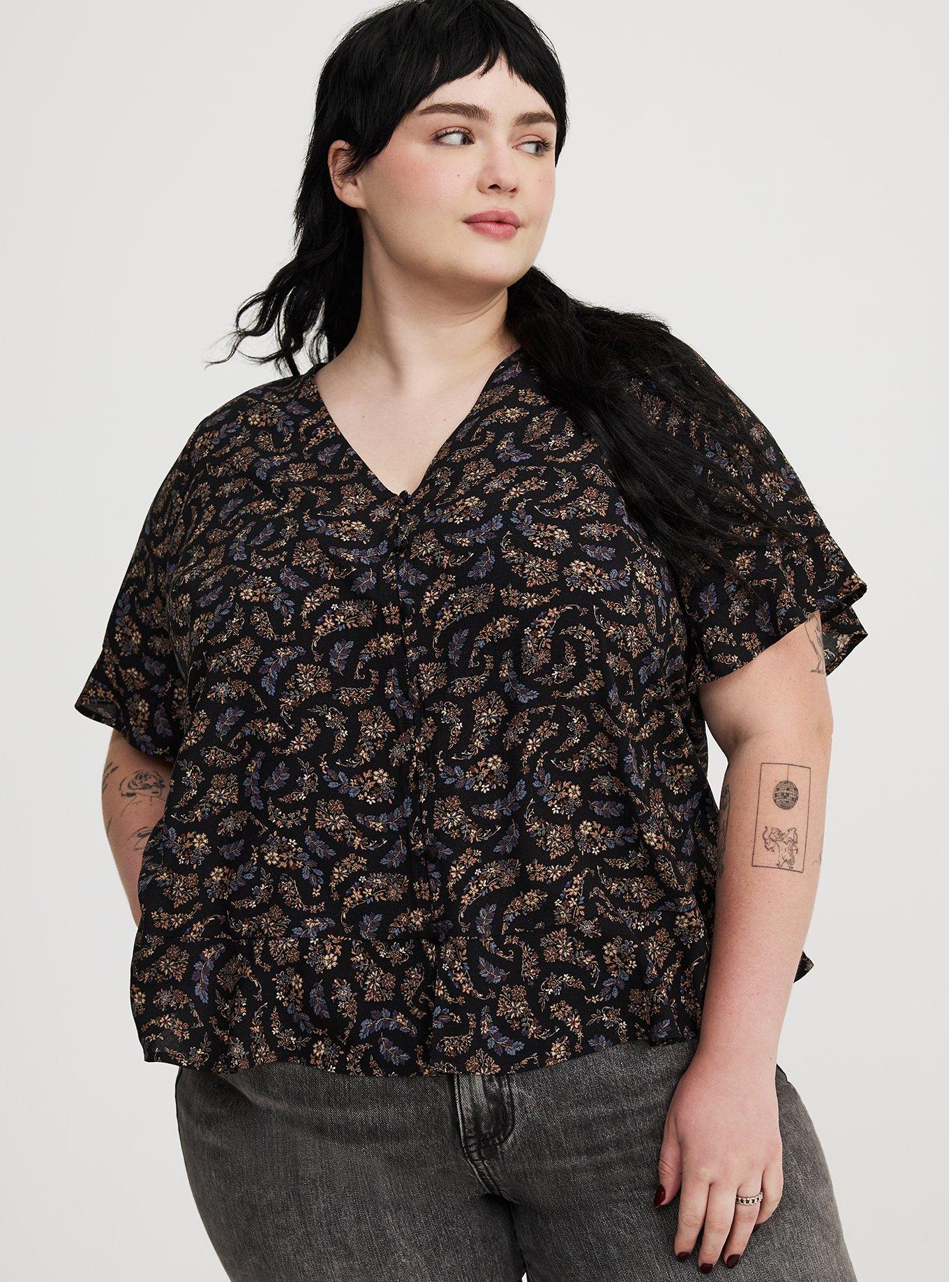 Challis V-Neck Ruffle Top
