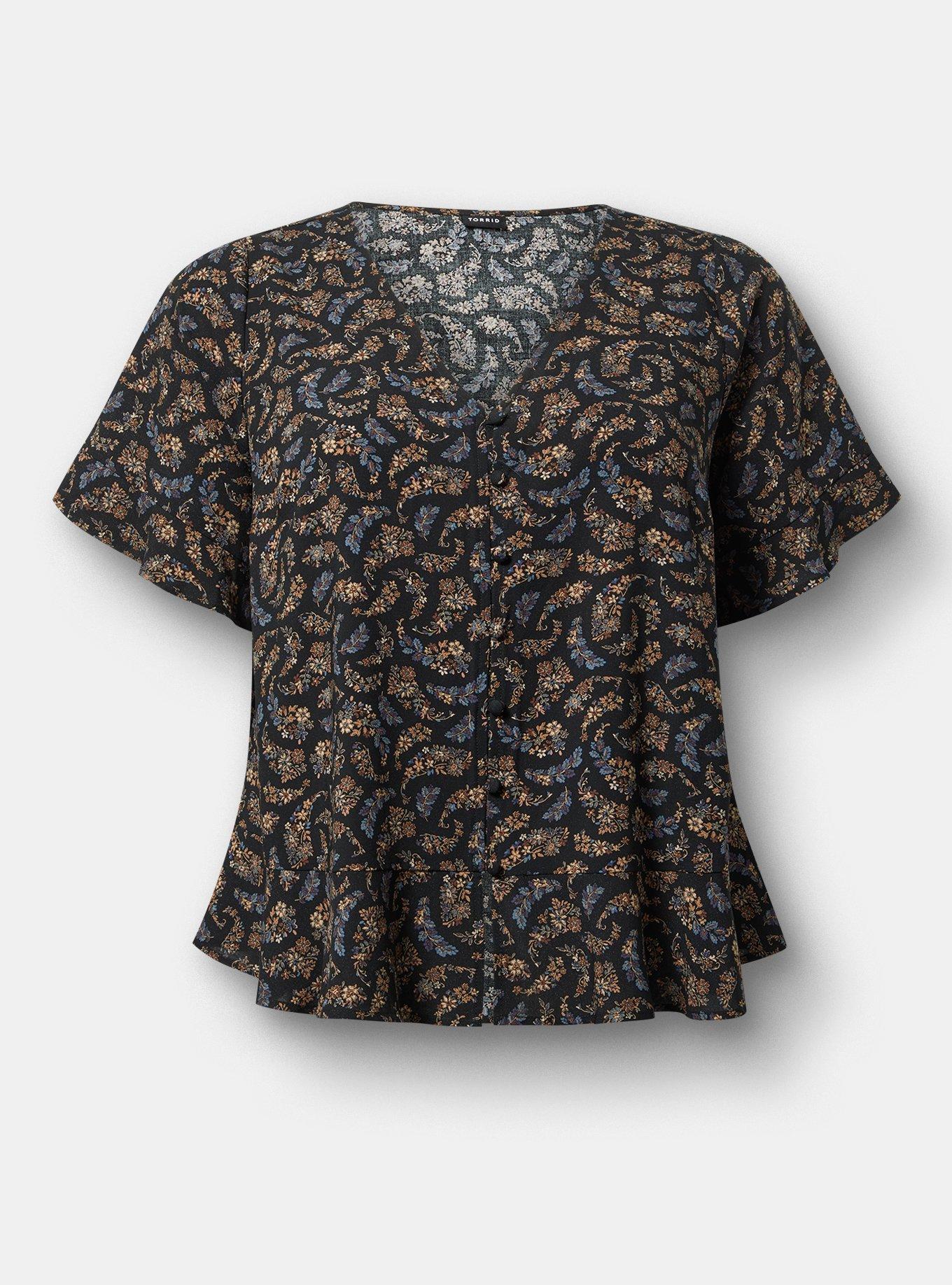 Challis V-Neck Ruffle Top