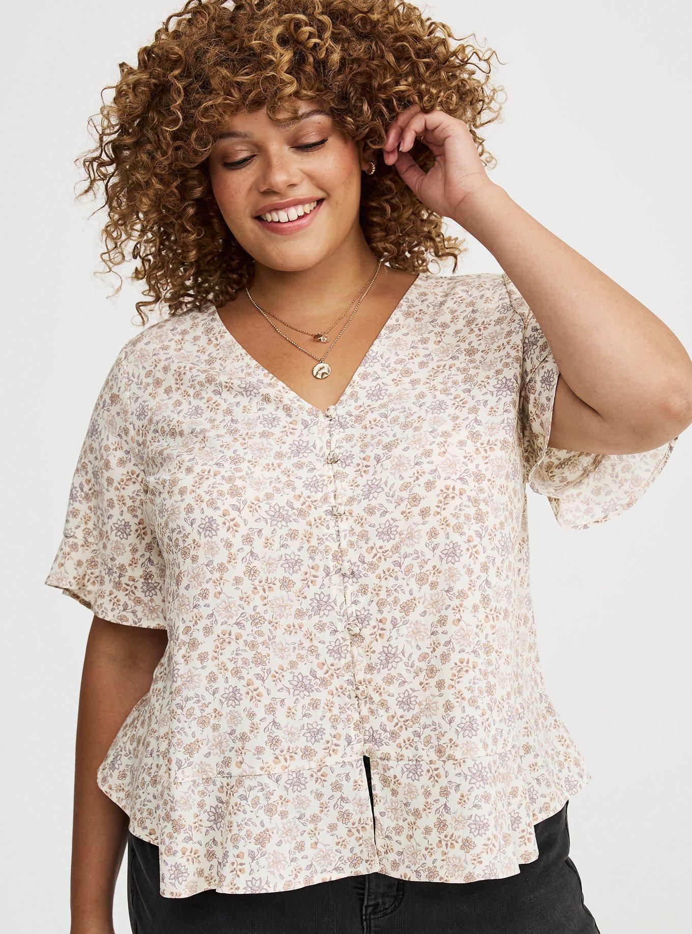 Challis V-Neck Ruffle Top