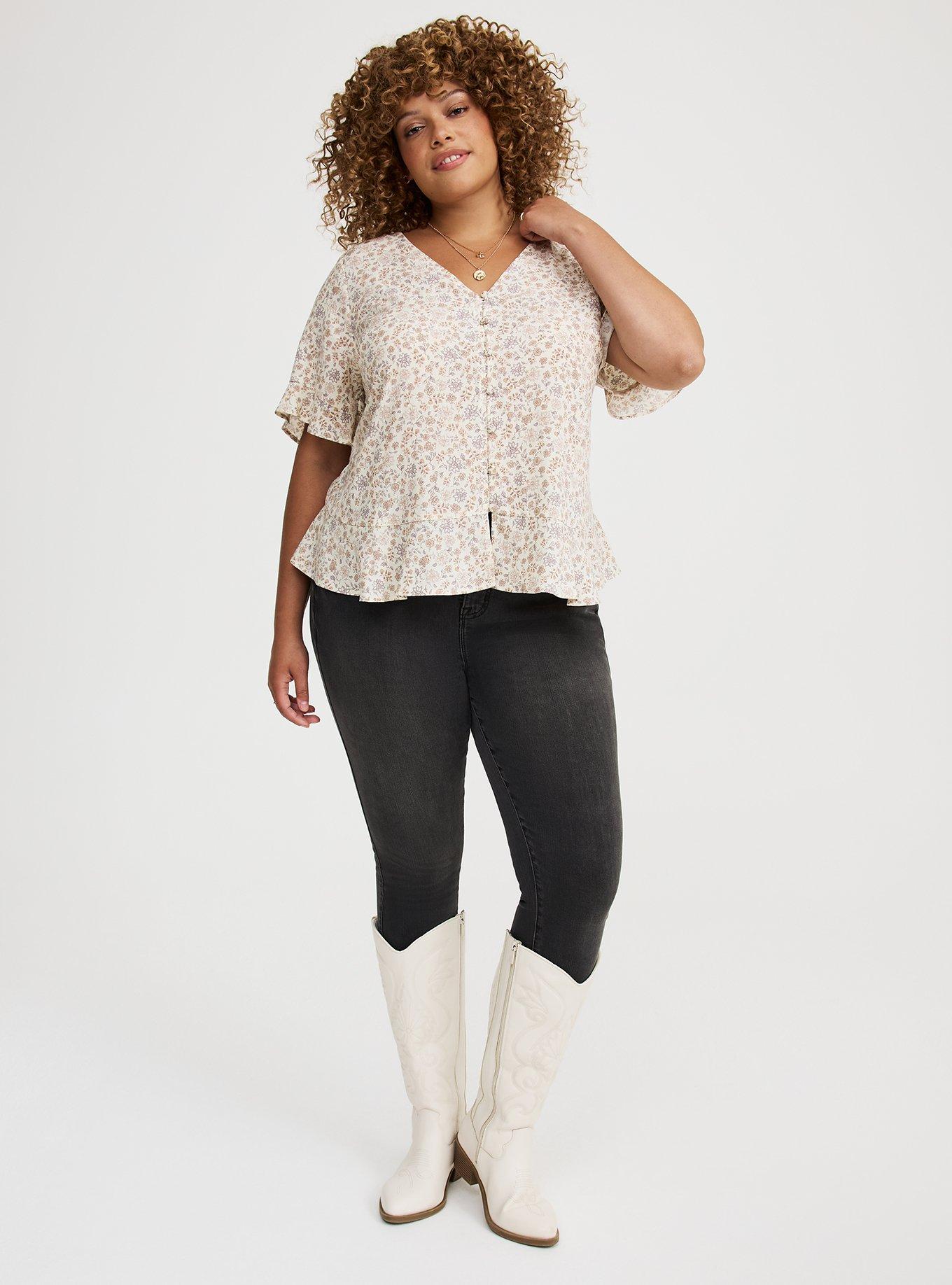 Challis V-Neck Ruffle Top
