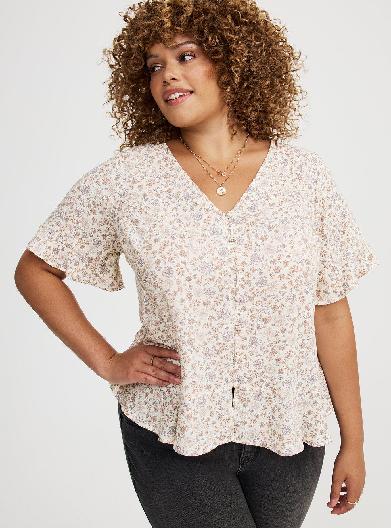 Challis V-Neck Ruffle Top