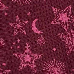 Plus Size Waffle Henley Sleep Long Sleeve Top, BURST STARS BURGUNDY, swatch