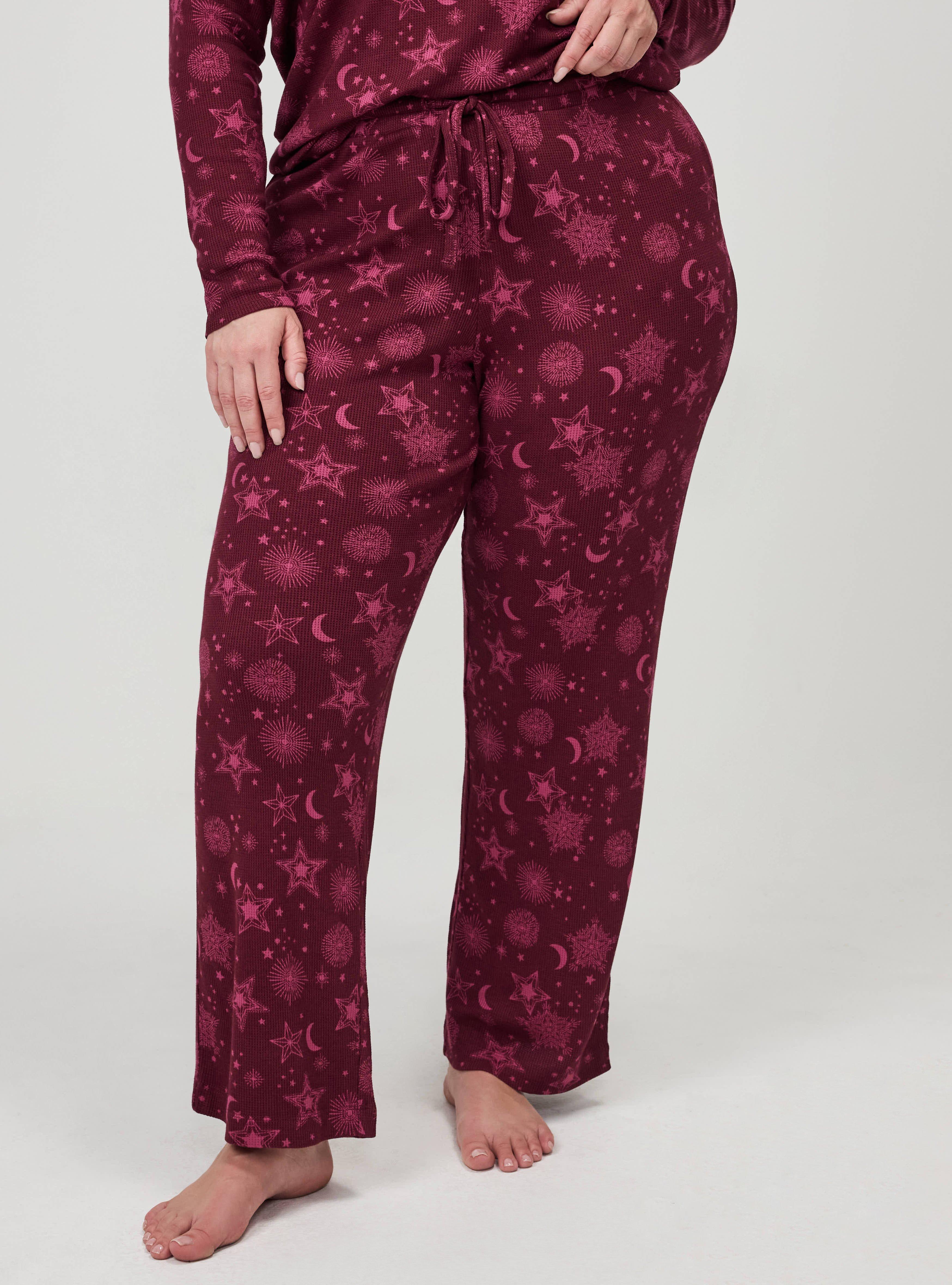 Plus Size Waffle Sleep Pant, BURST STARS BURGUNDY, alternate