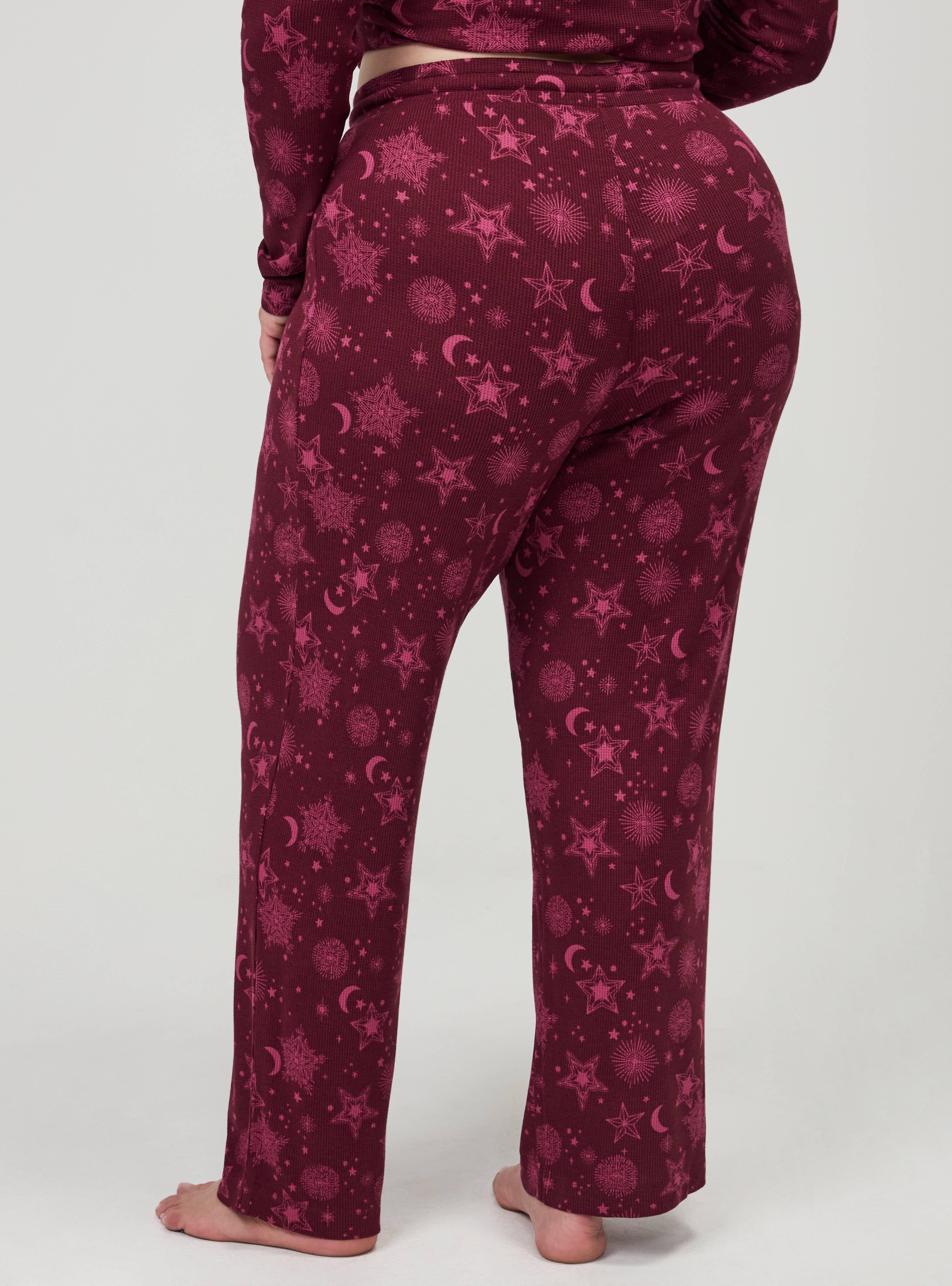 Plus Size Waffle Sleep Pant, BURST STARS BURGUNDY, alternate