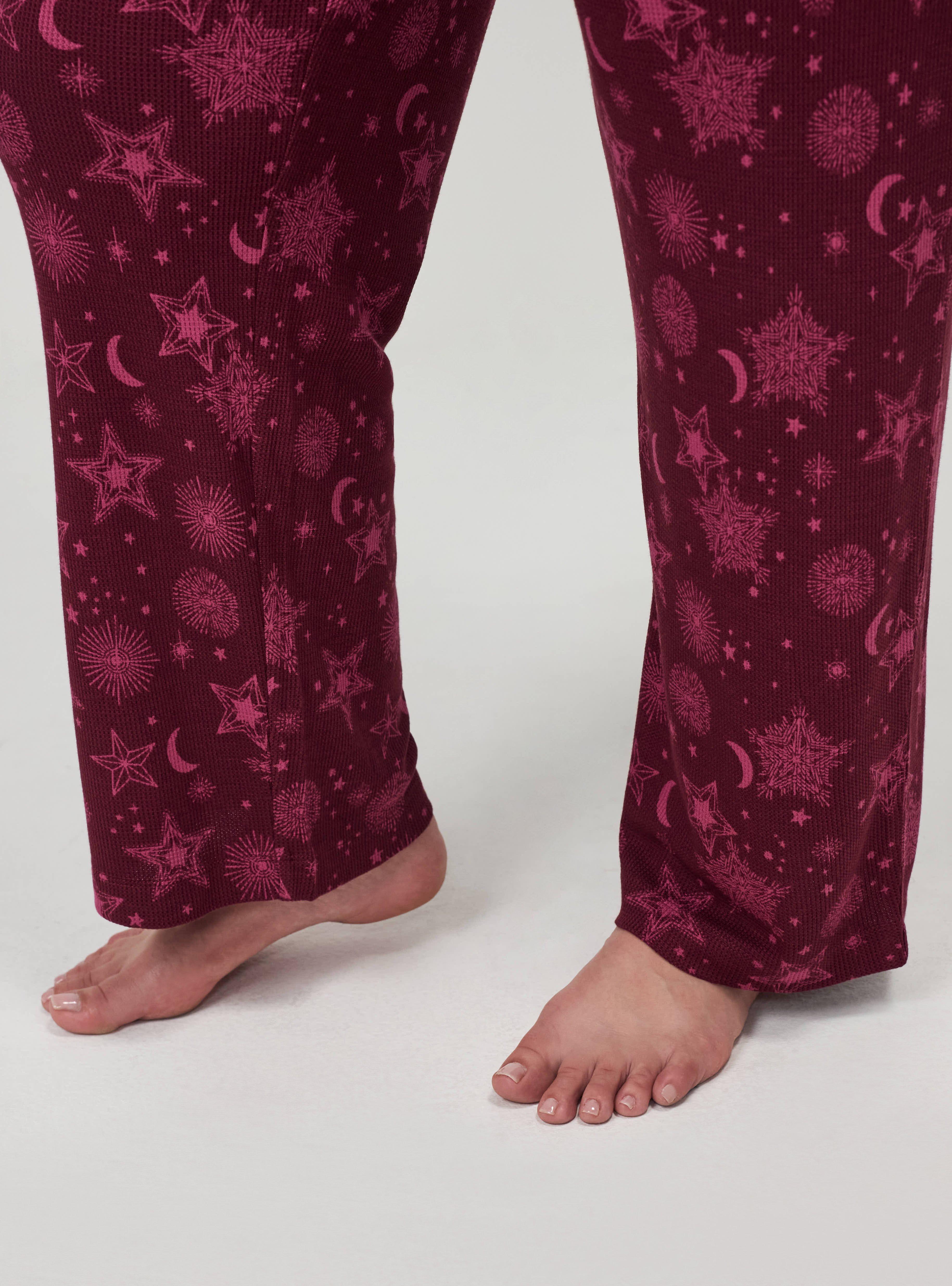 Plus Size Waffle Sleep Pant, BURST STARS BURGUNDY, alternate