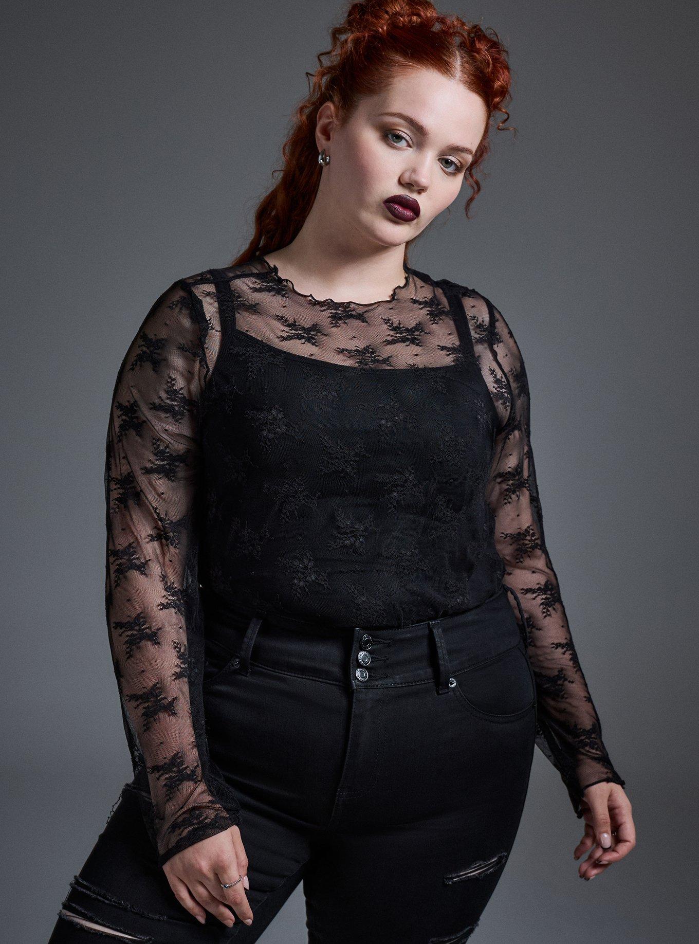 Sheer Lace Crew Long Sleeve Top