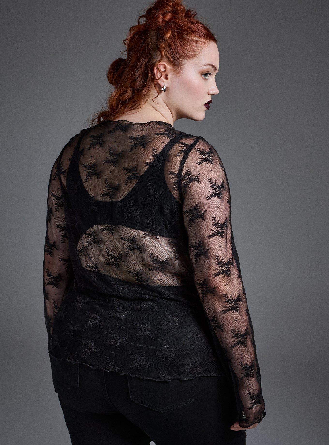 Sheer Lace Crew Long Sleeve Top