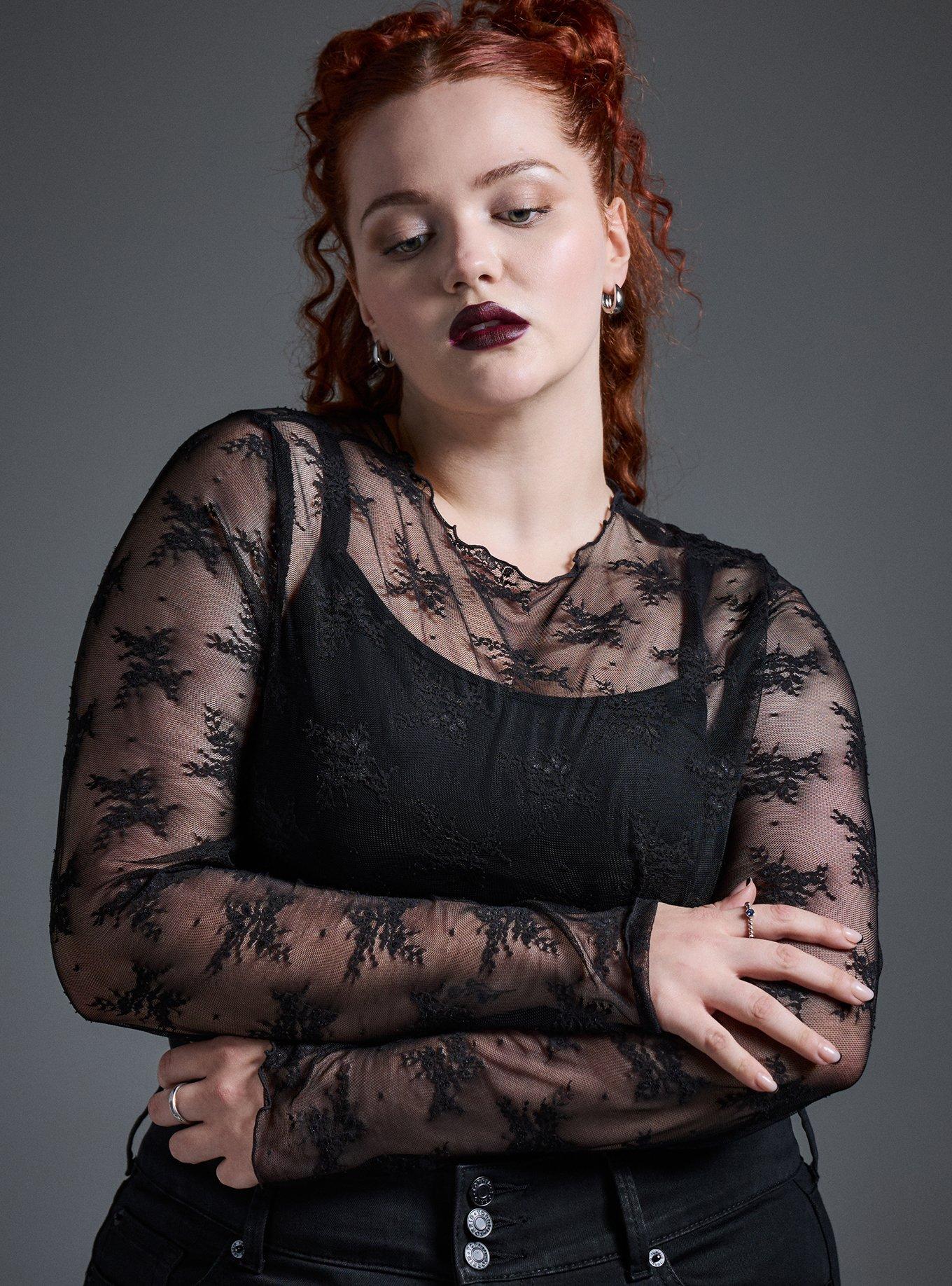 Sheer Lace Crew Long Sleeve Top