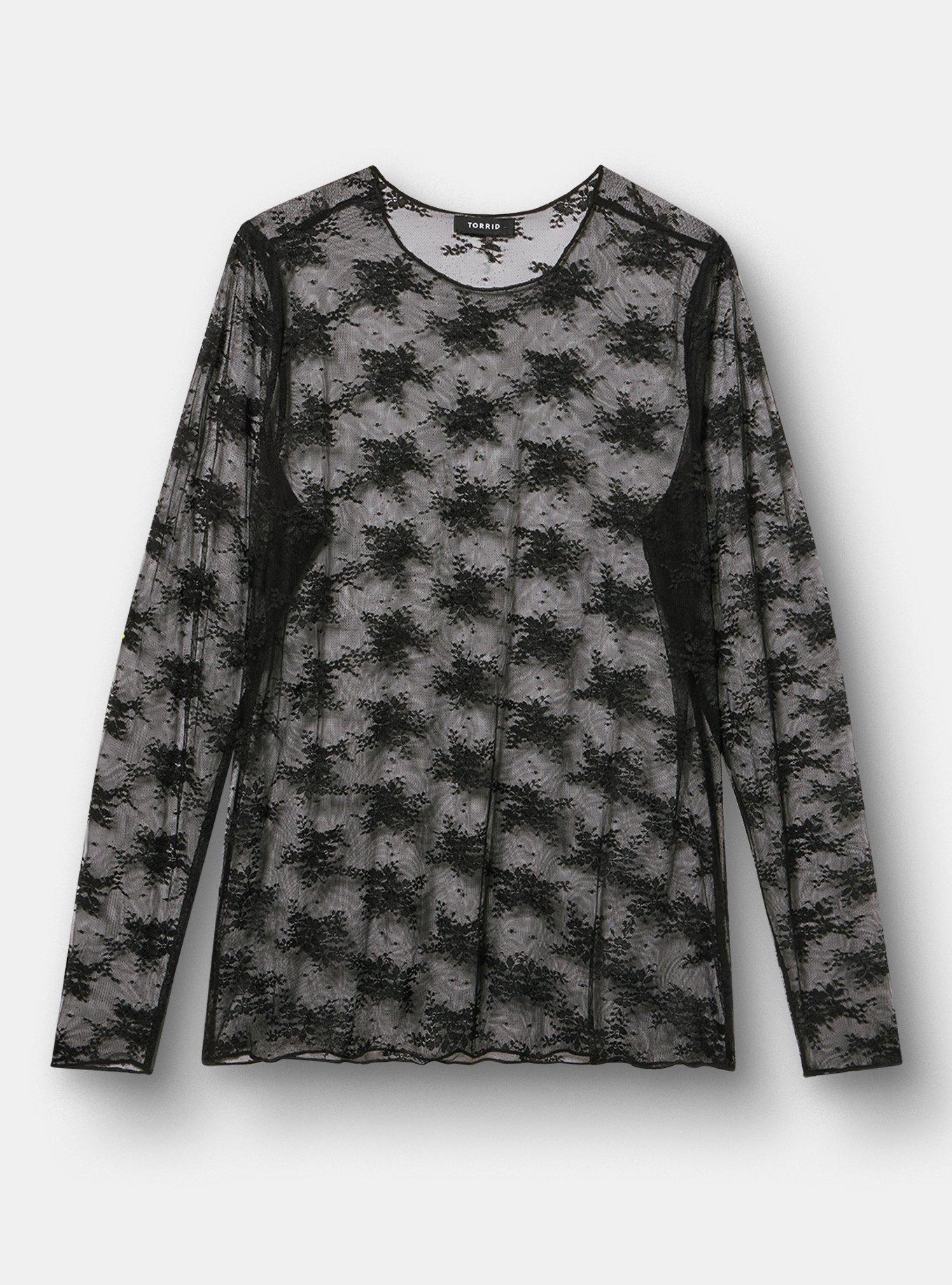 Plus Size - Sheer Lace Long Sleeve Crew Top - Torrid