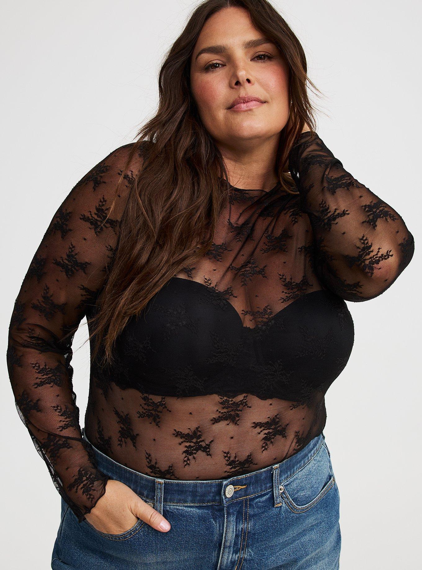 SHEER LACE CREW NECK LONG SLEEVE TOP