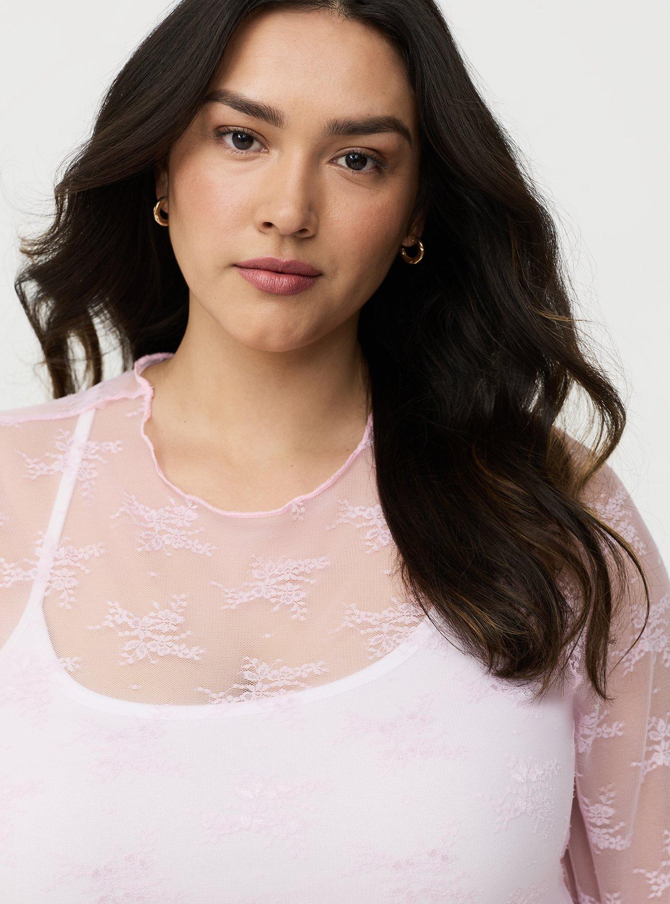 Sheer Lace Long Sleeve Crew Top, LILAC SNOW, alternate