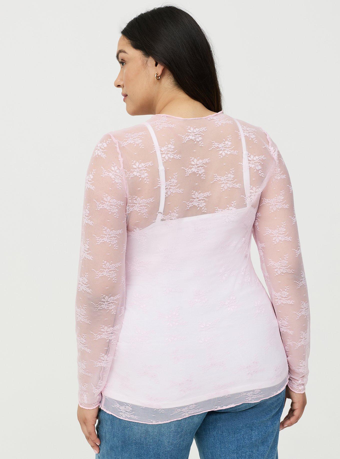 Sheer Lace Long Sleeve Crew Top, LILAC SNOW, alternate