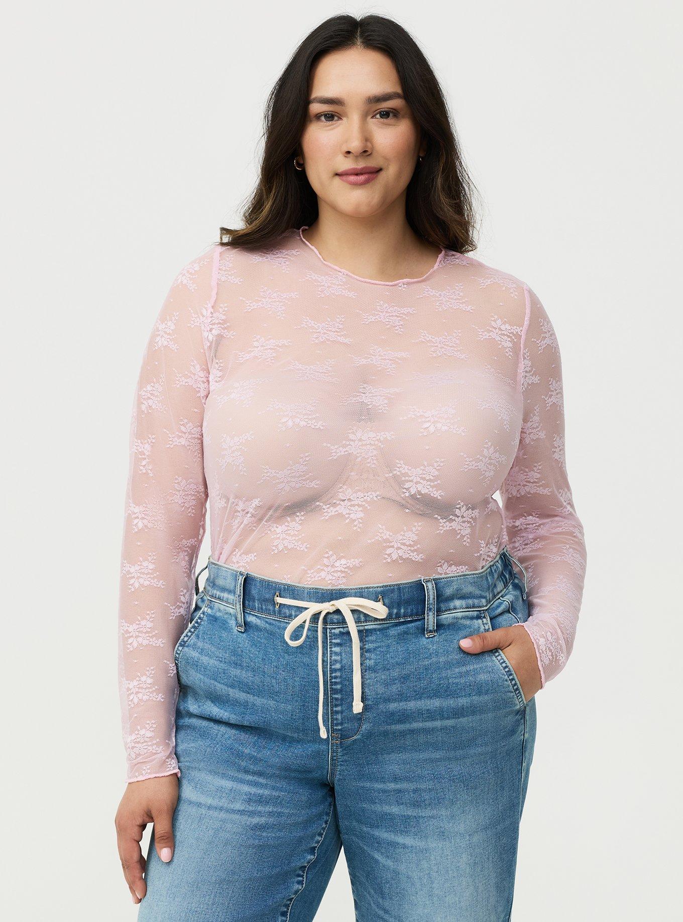 Sheer Lace Long Sleeve Crew Top, LILAC SNOW, alternate