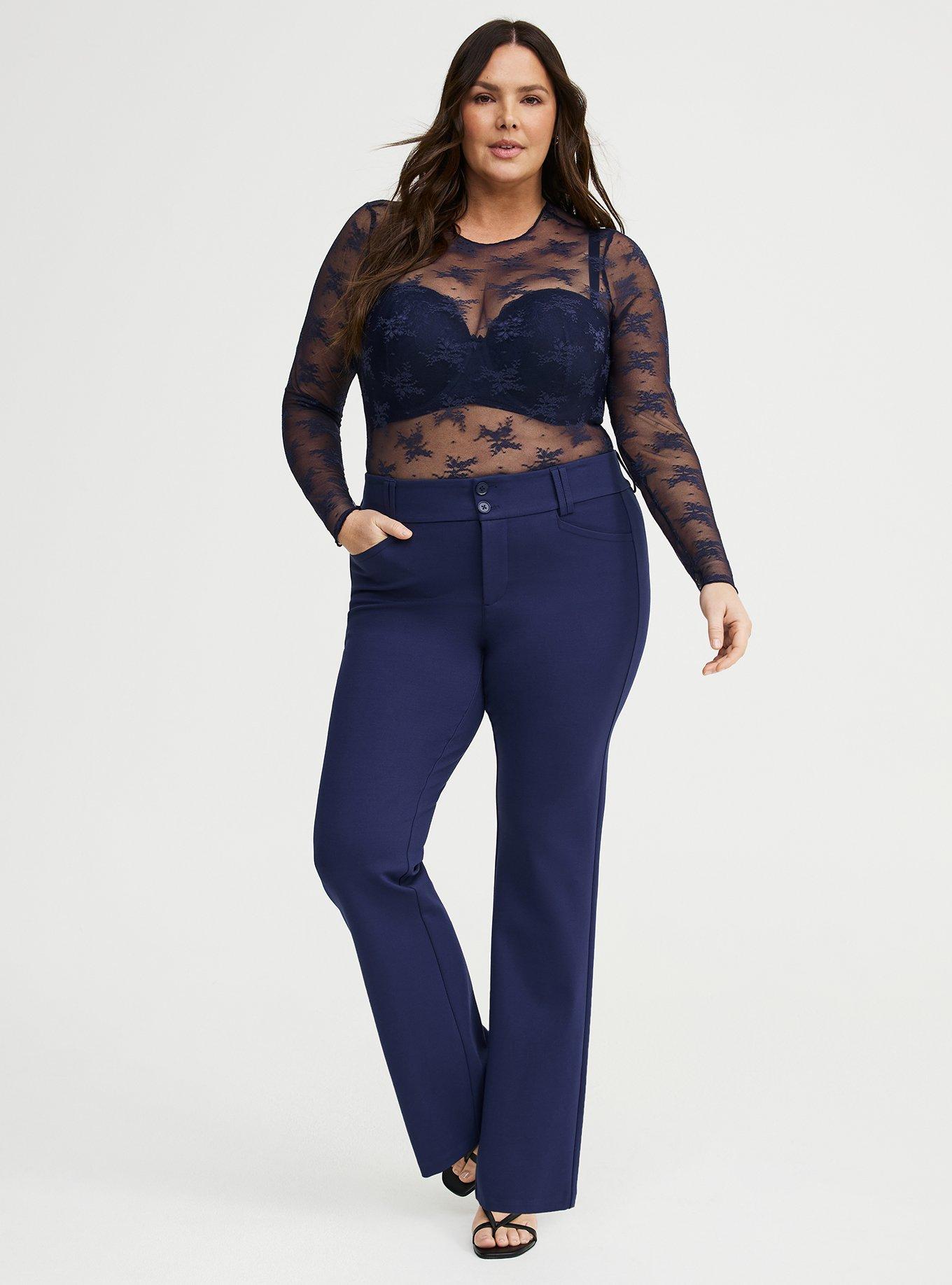 Sheer Lace Long Sleeve Crew Top, PEACOAT, alternate