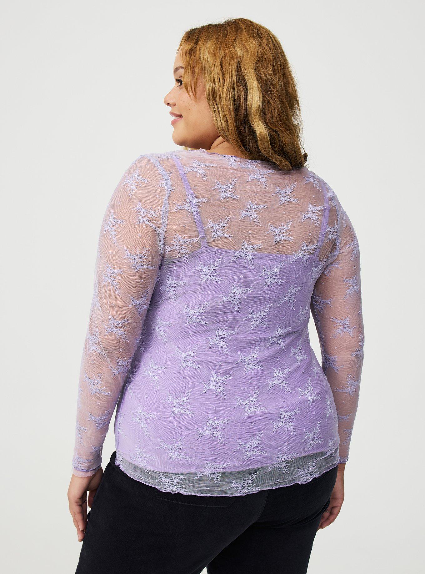 Sheer Lace Crew Long Sleeve Top