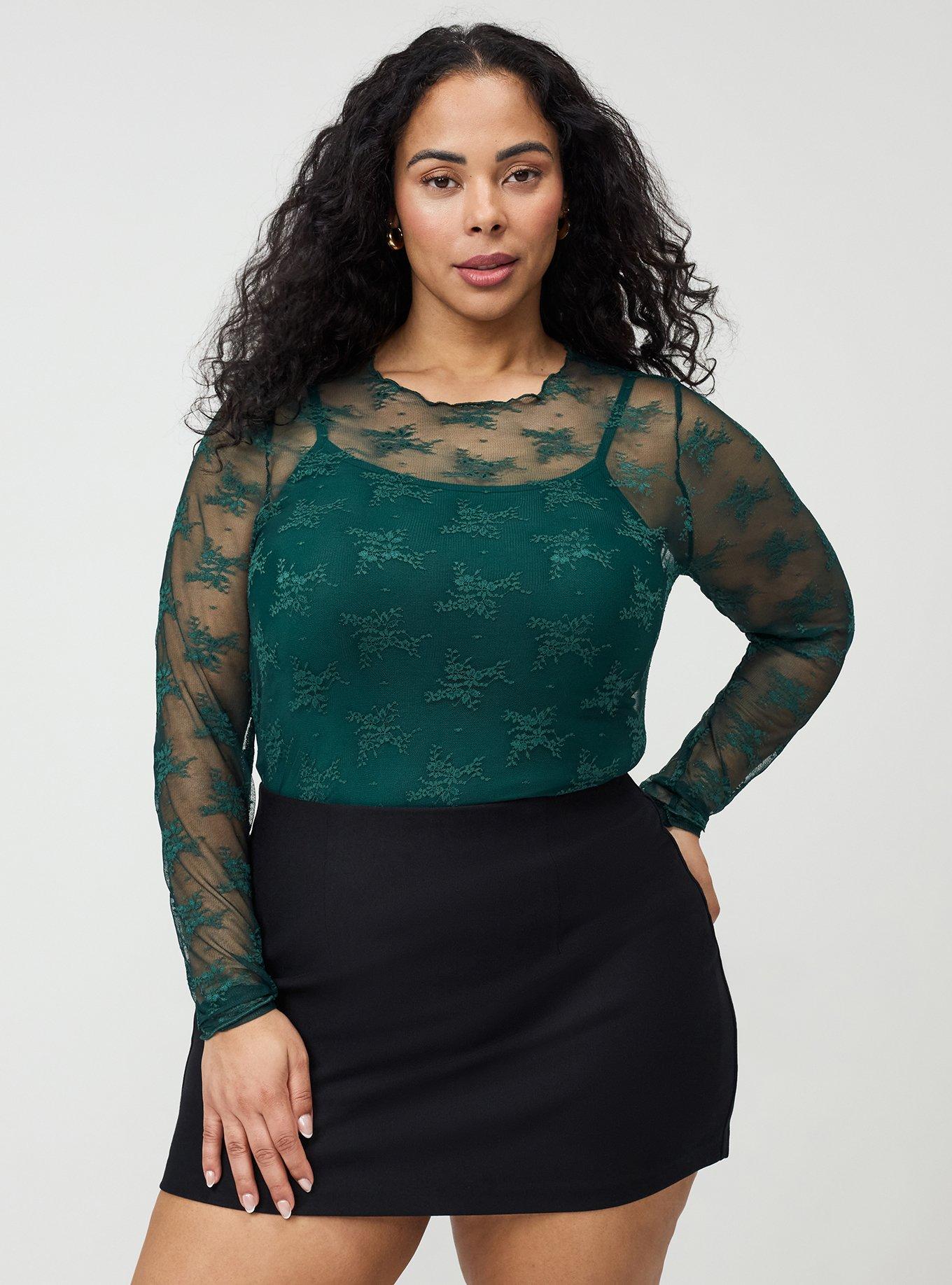 Sheer Lace Long Sleeve Crew Top, BOTANICAL GARDEN, alternate
