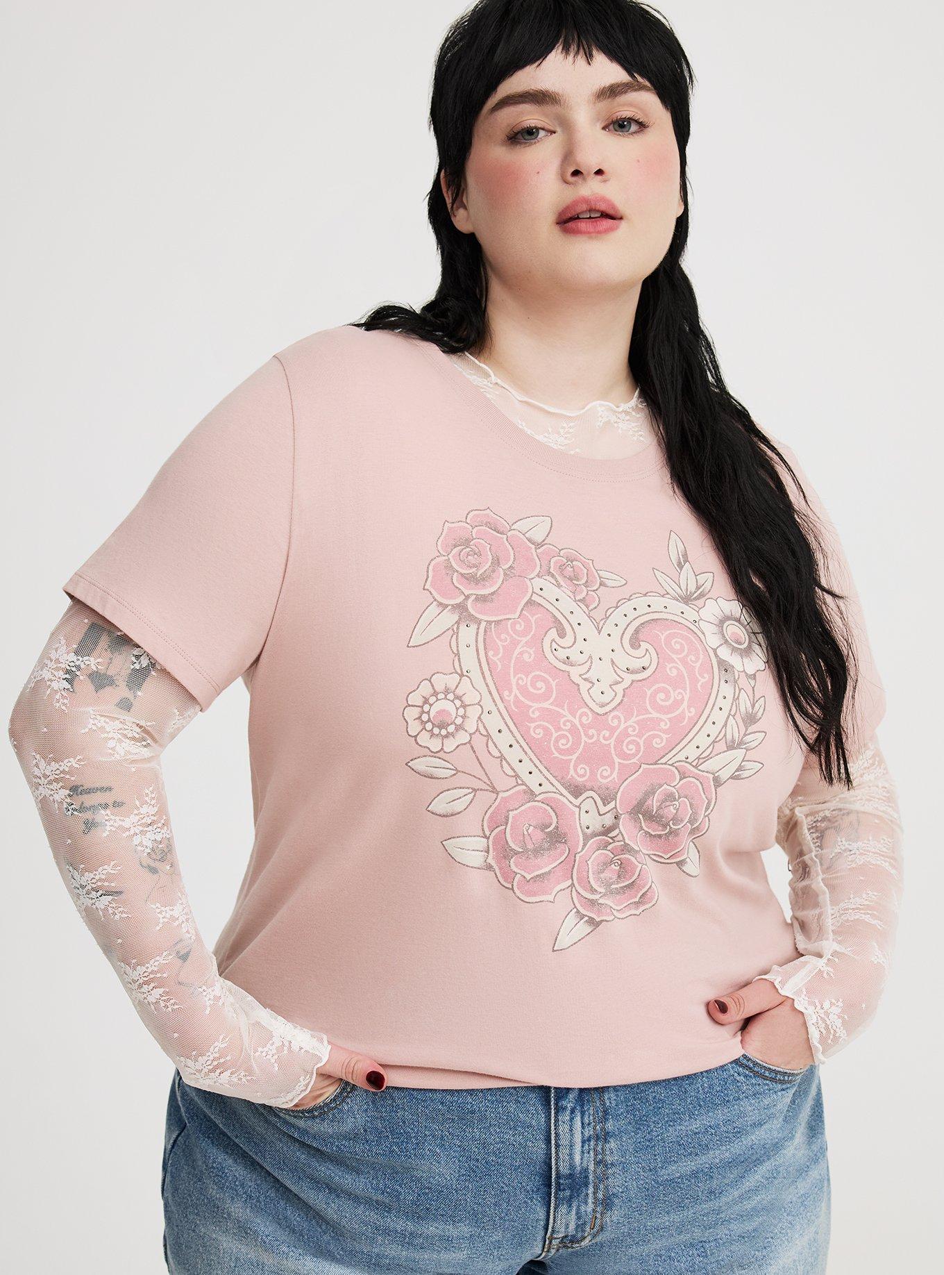 Sheer Lace Long Sleeve Crew Top, BRIGHT WHITE, alternate