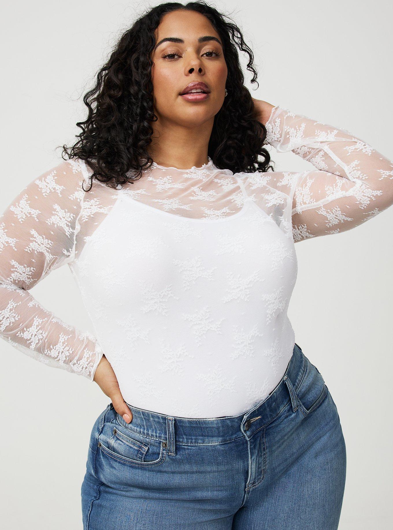 Sheer Lace Crew Long Sleeve Top
