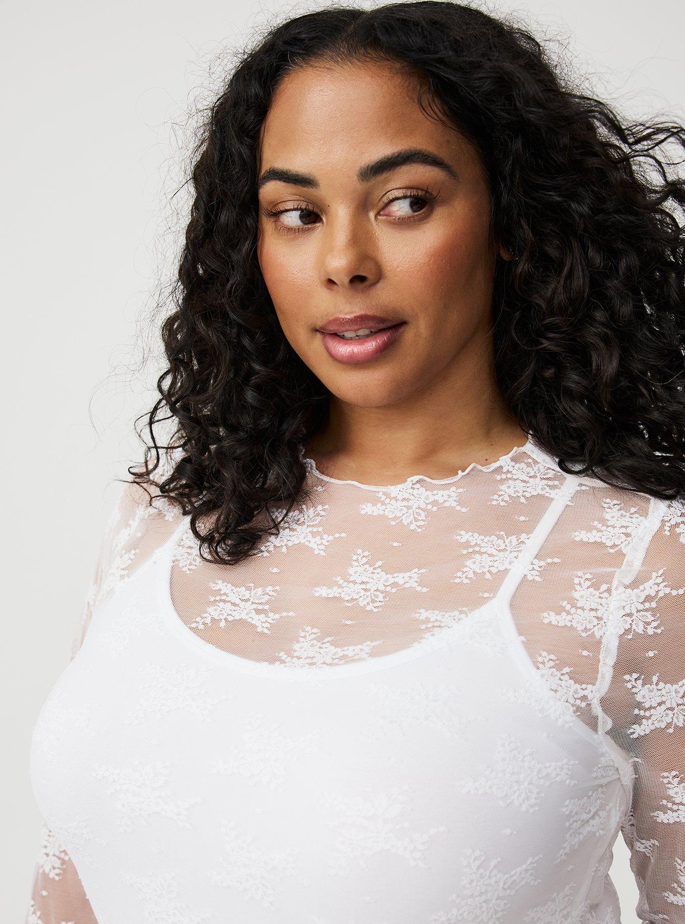 Sheer Lace Crew Long Sleeve Top