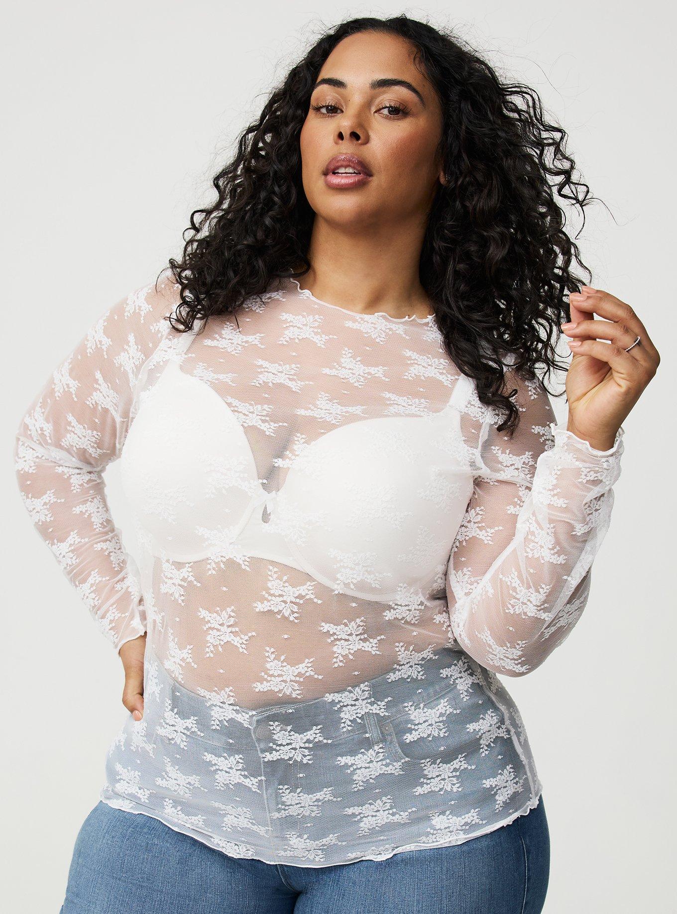 Sheer Lace Crew Long Sleeve Top